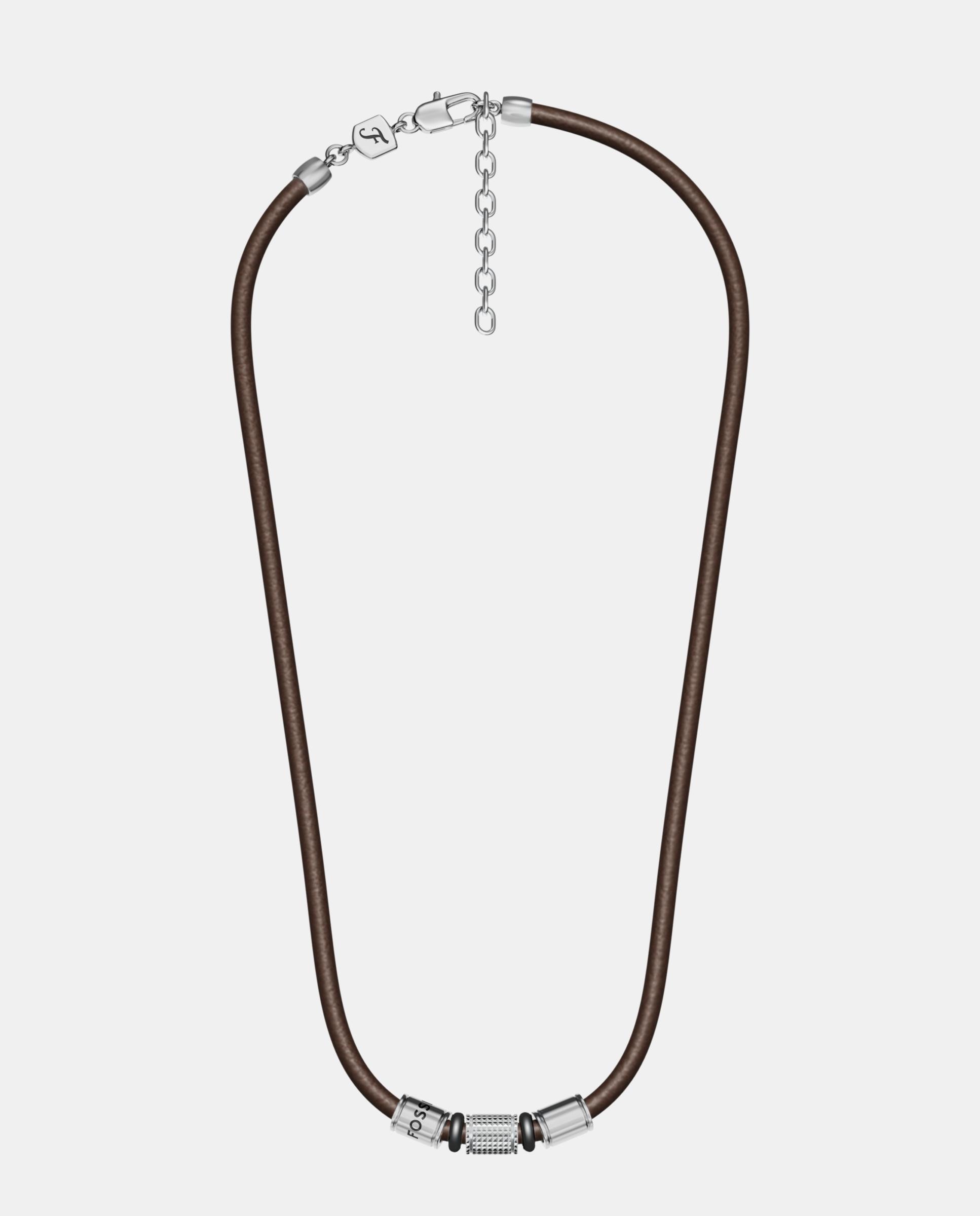Collar de hombre de estaciones machine con rondelles de piel - Fossil - Marrón Marrón-3