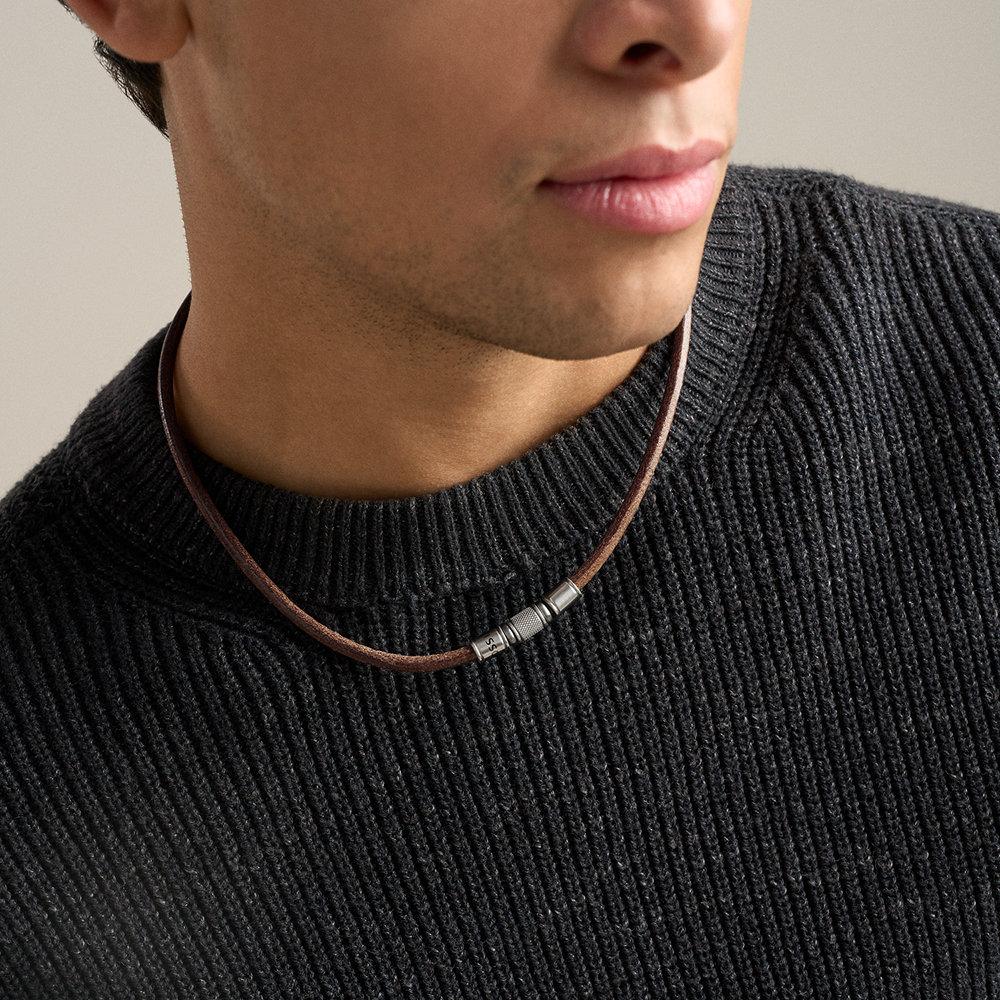 Collar de hombre de estaciones machine con rondelles de piel - Fossil - Marrón Marrón-5