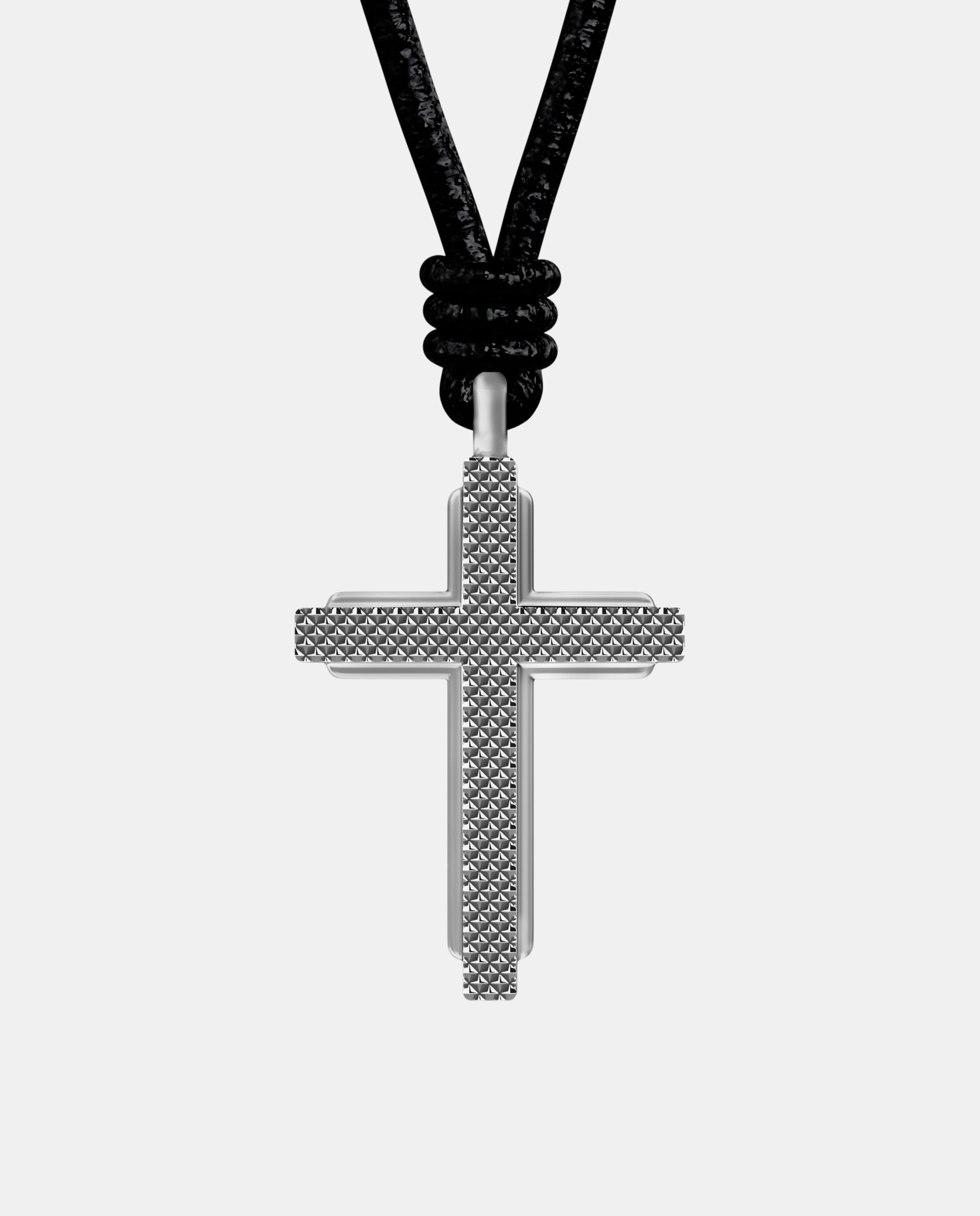 Imagen 0 de Collar de hombre machine con colgante de cruz de piel Negro