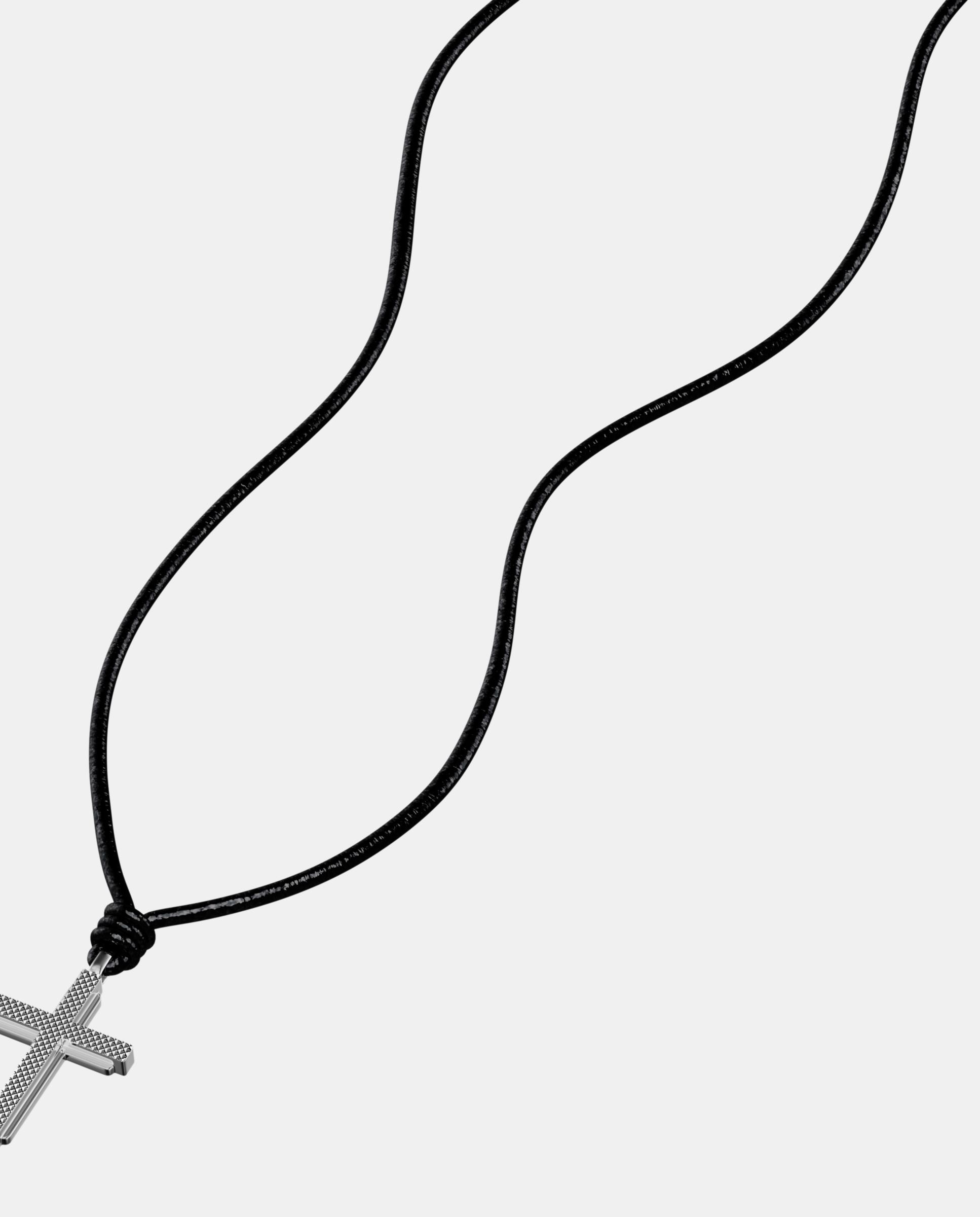 Collar de hombre machine con colgante de cruz de piel - Fossil - Negro Negro-2