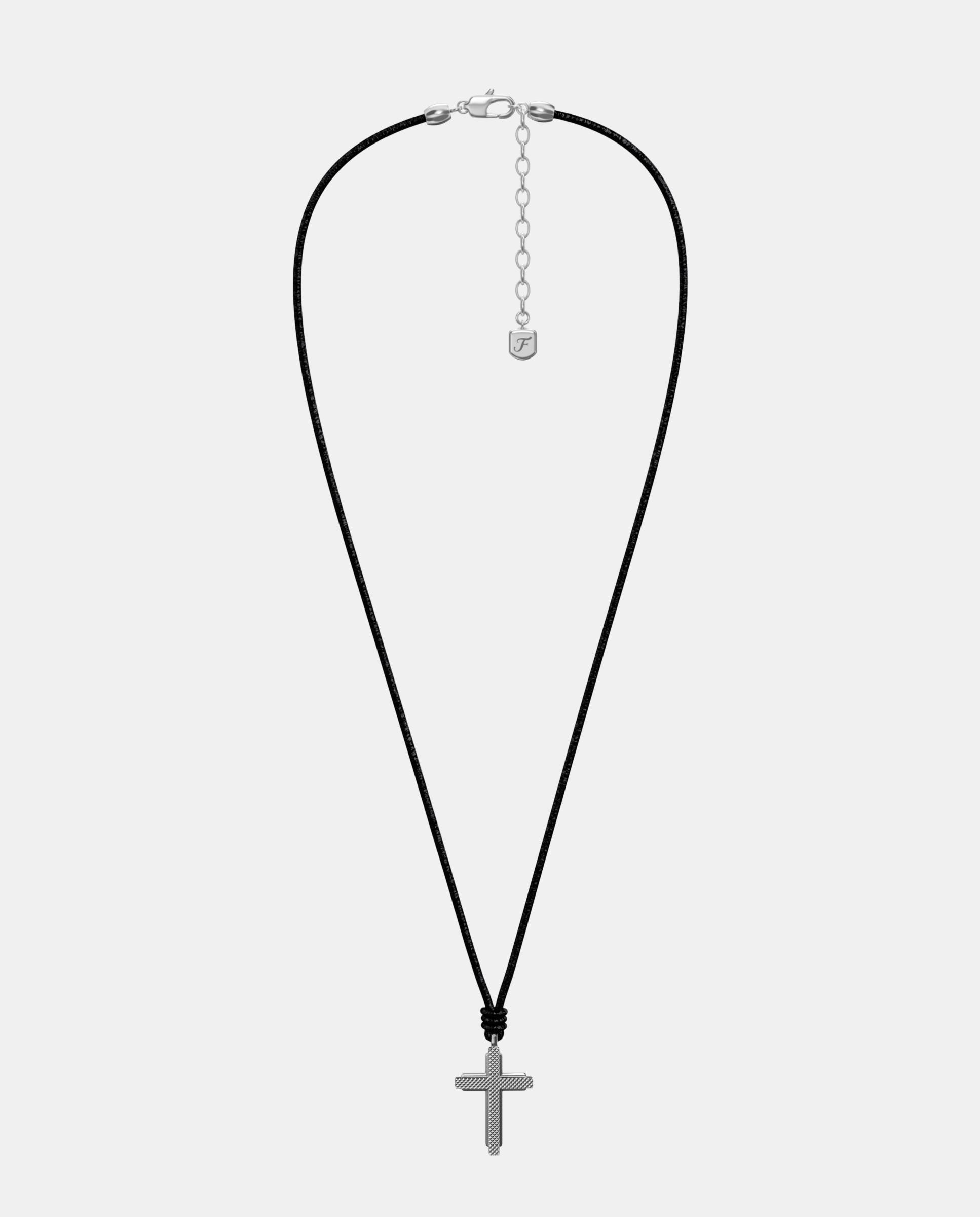 Collar de hombre machine con colgante de cruz de piel - Fossil - Negro Negro-3