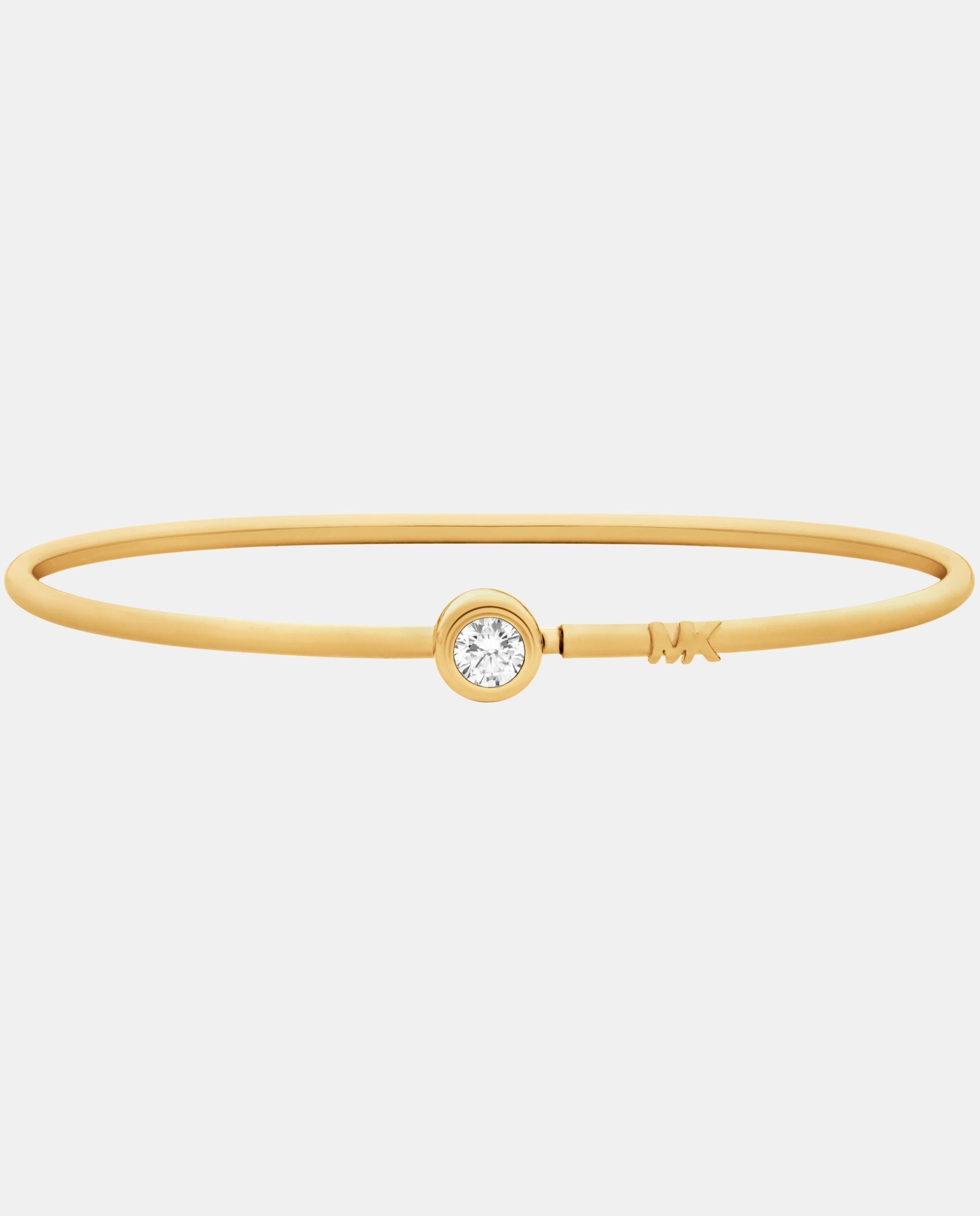 Imagen 0 de Pulsera de mujer tipo brazalete de alambre con solitario Dorado