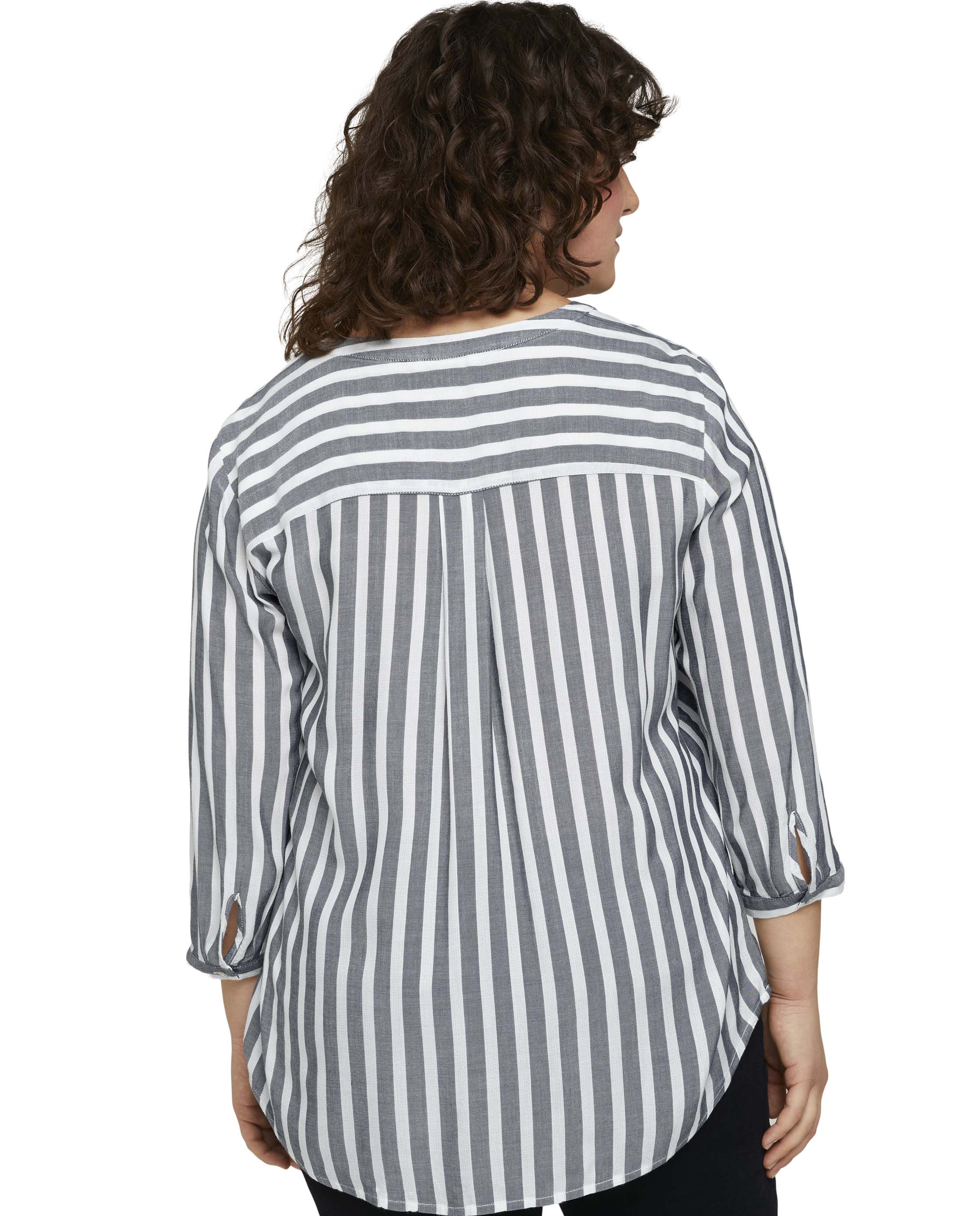 Blusa de mujer a rayas y mangas francesa - Tom Tailor - Blanco / Gris Blanco / Gris-2