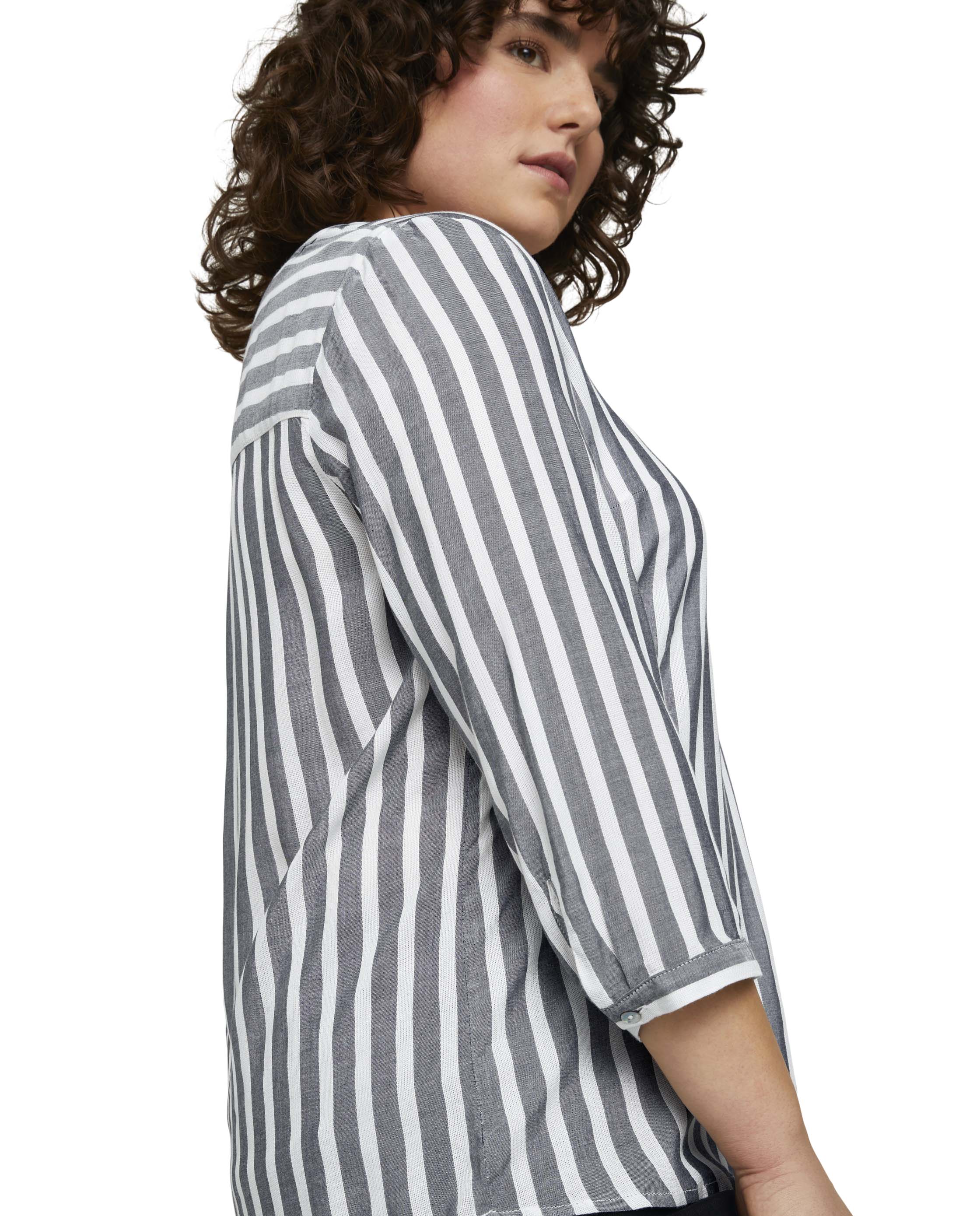 Blusa de mujer a rayas y mangas francesa - Tom Tailor - Blanco / Gris Blanco / Gris-5