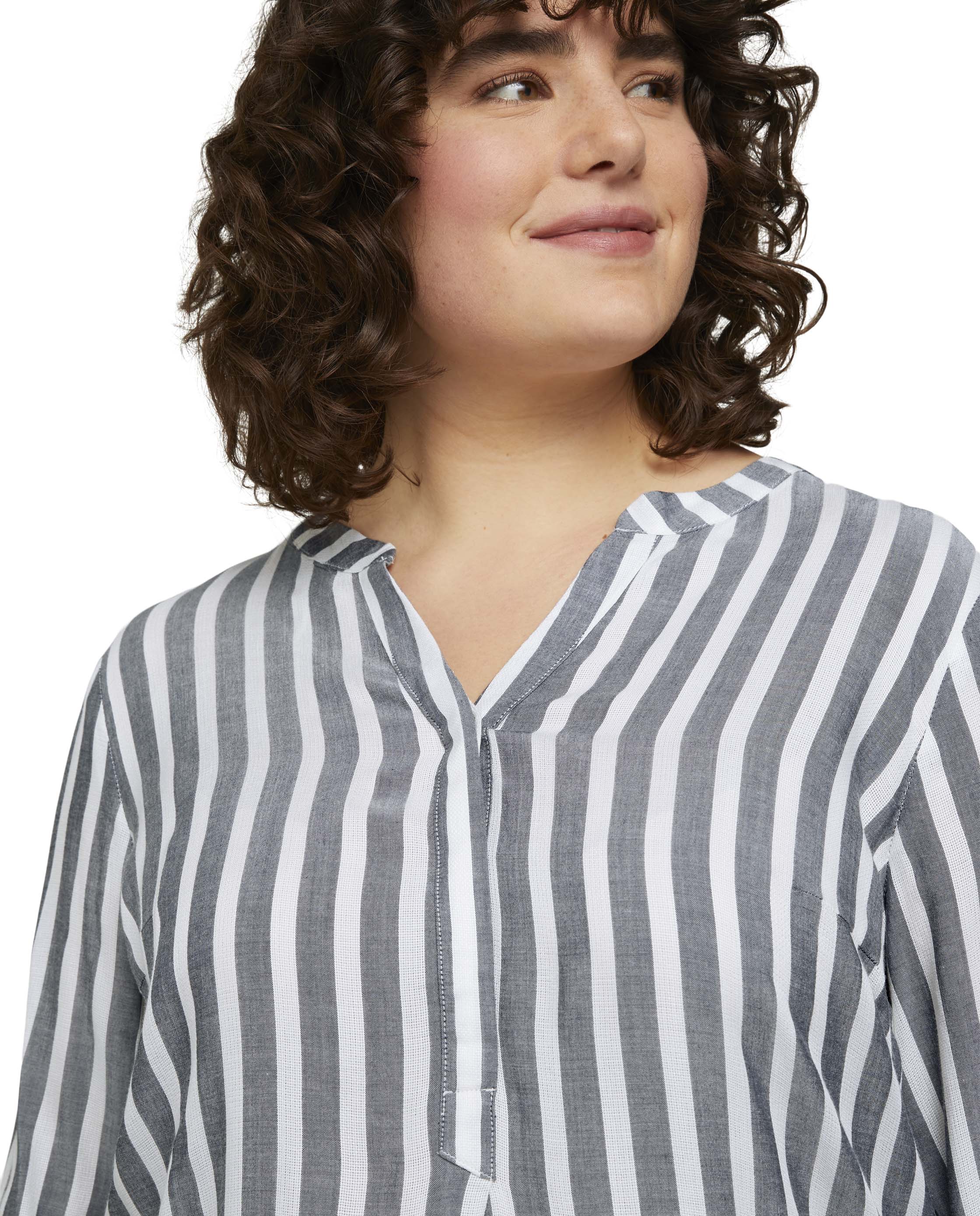 Blusa de mujer a rayas y mangas francesa - Tom Tailor - Blanco / Gris Blanco / Gris-6