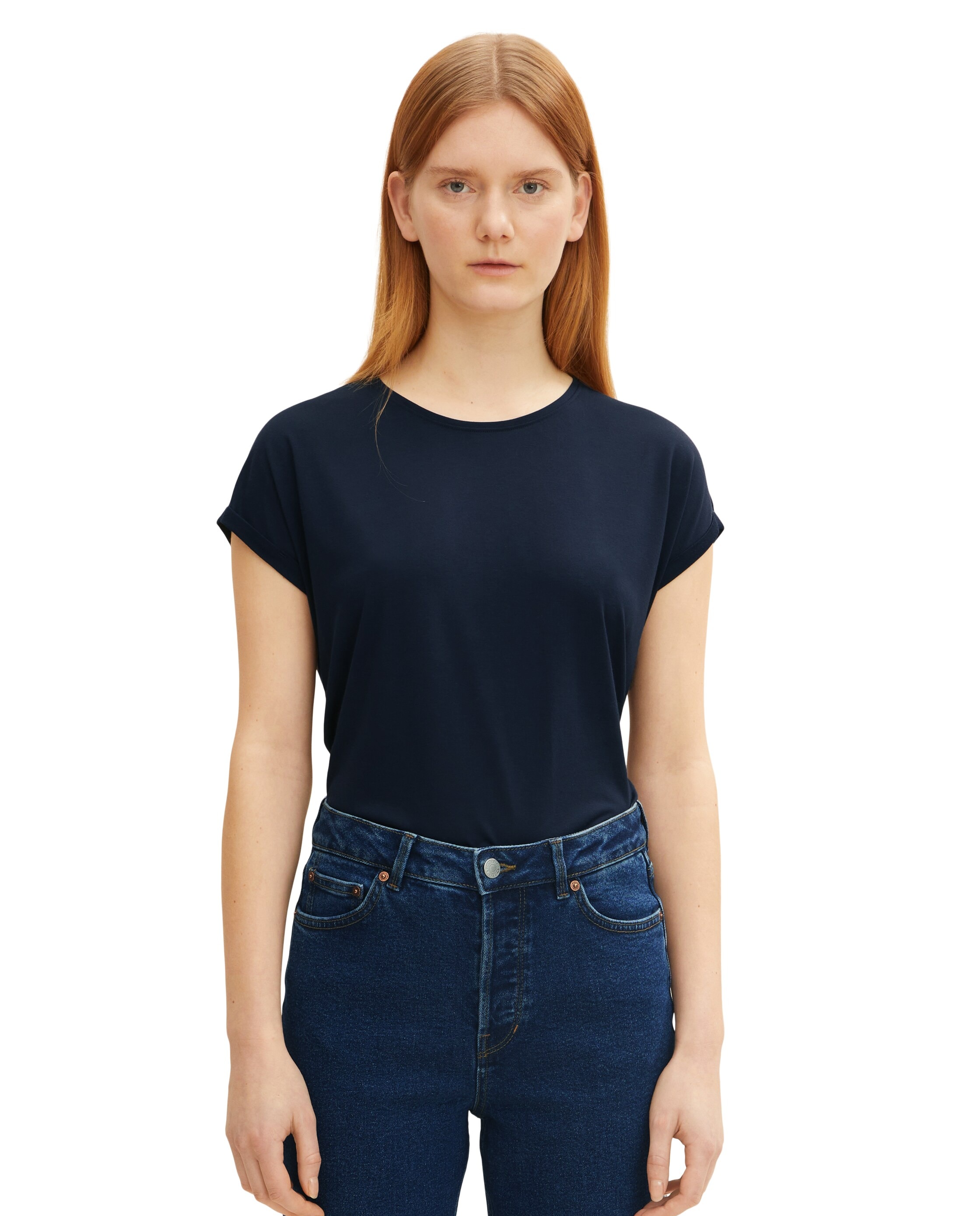 Tom Tailor - Camiseta de mujer de manga corta con cuello redondo.