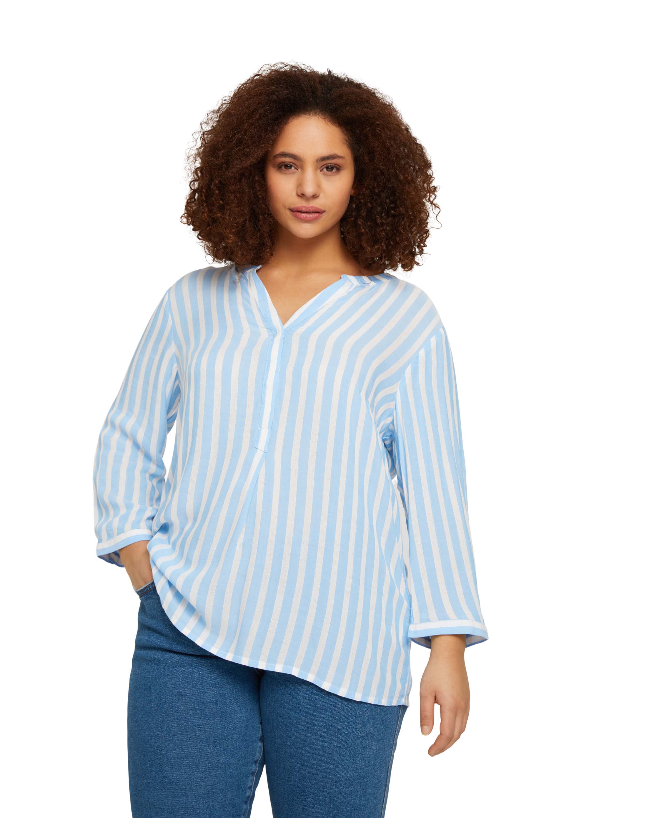 Blusa de mujer a rayas y mangas francesa - Tom Tailor - Azul / Blanco Azul / Blanco-1