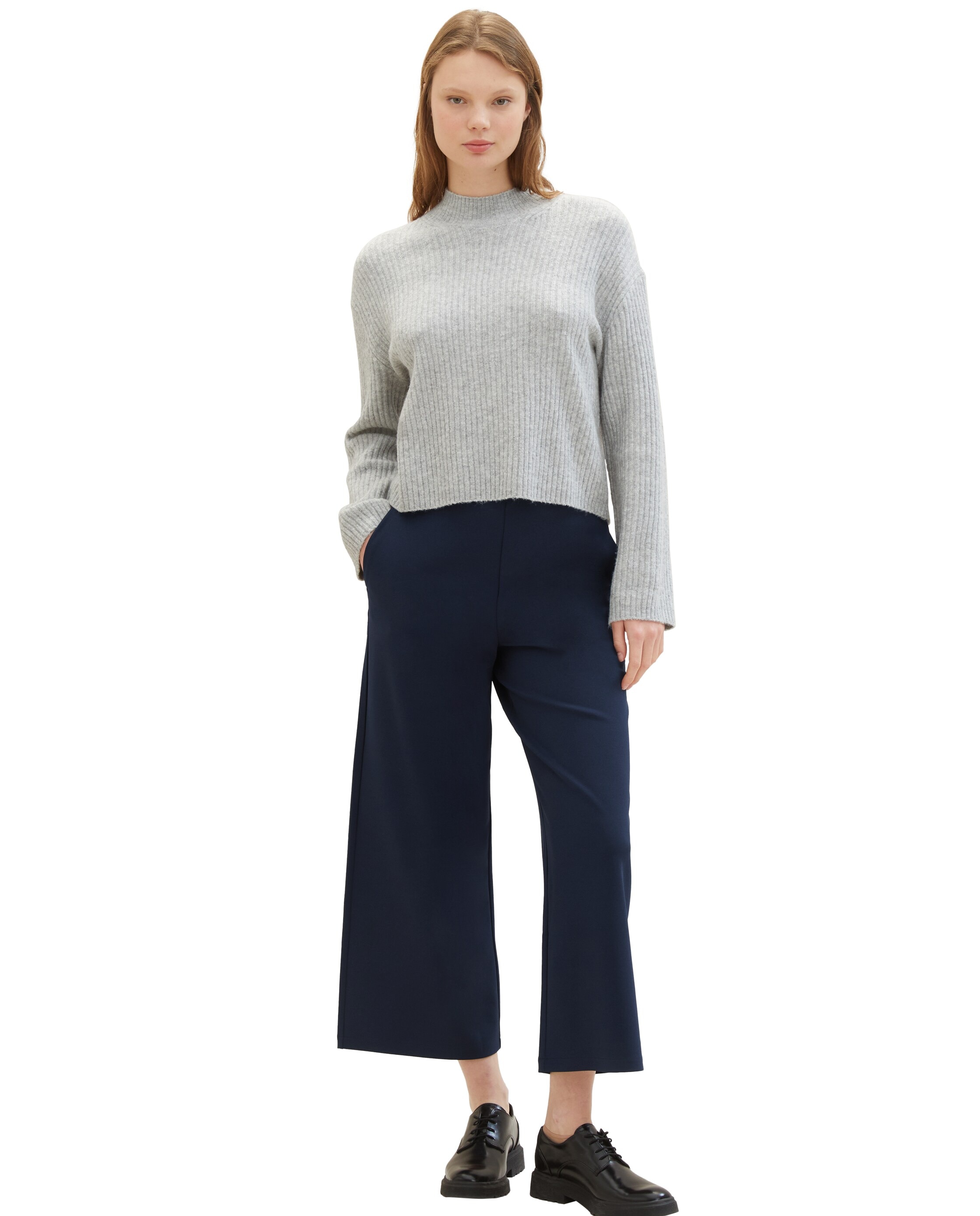 Tom Tailor - Pantalones anchos largos de mujer con cintura media y diseño liso.