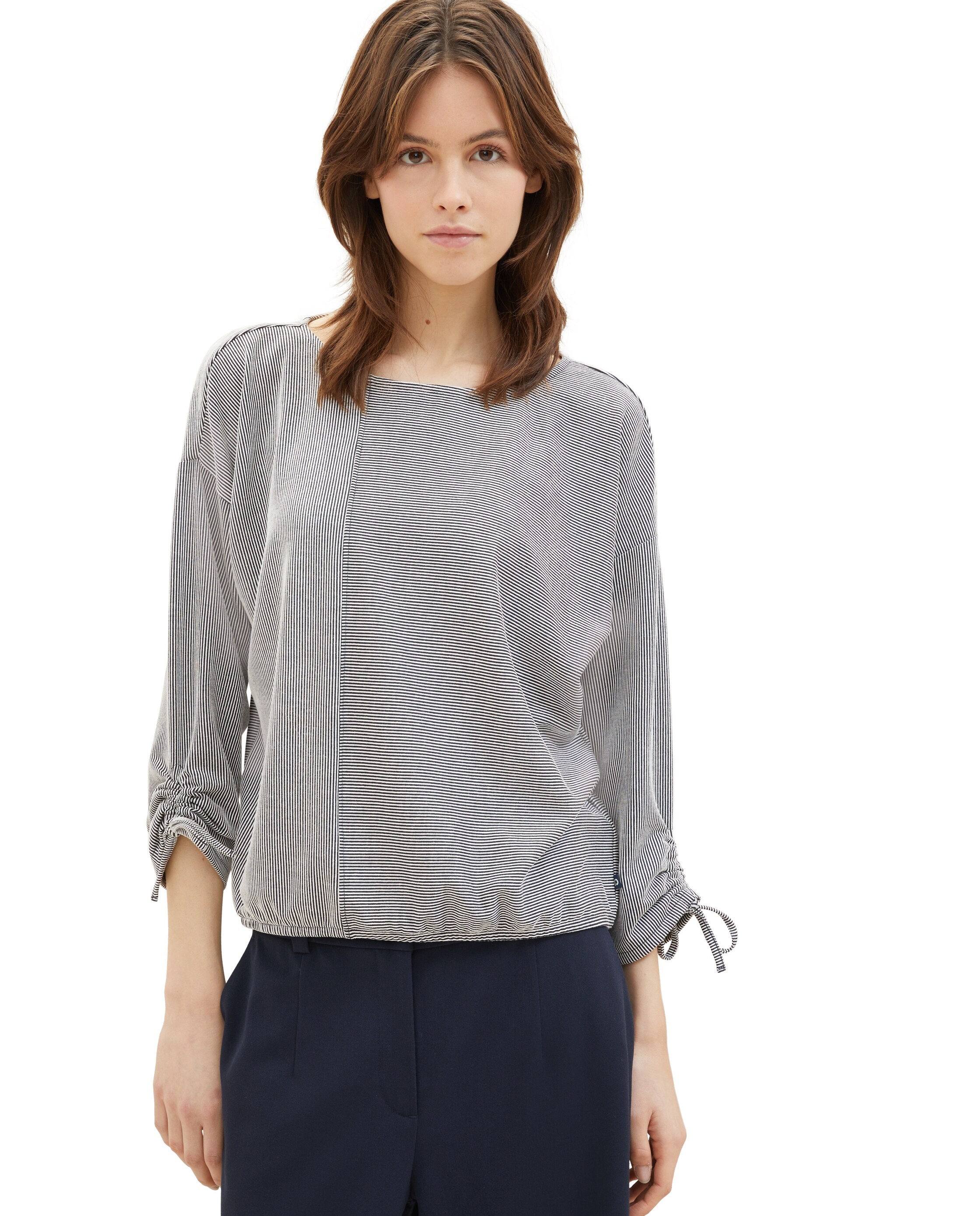 Camiseta de mujer de manga francesa de rayas - Tom Tailor - Gris Gris-1
