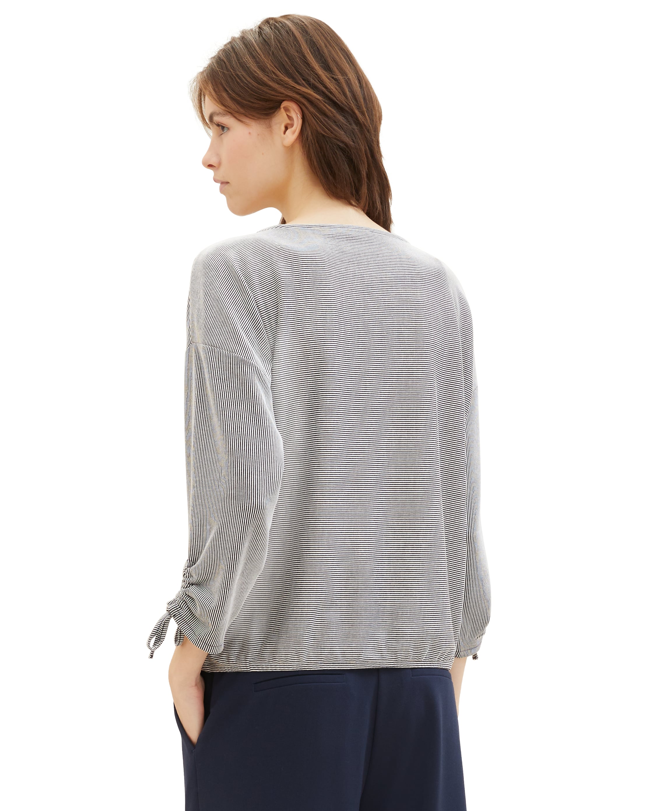 Camiseta de mujer de manga francesa de rayas - Tom Tailor - Gris Gris-2