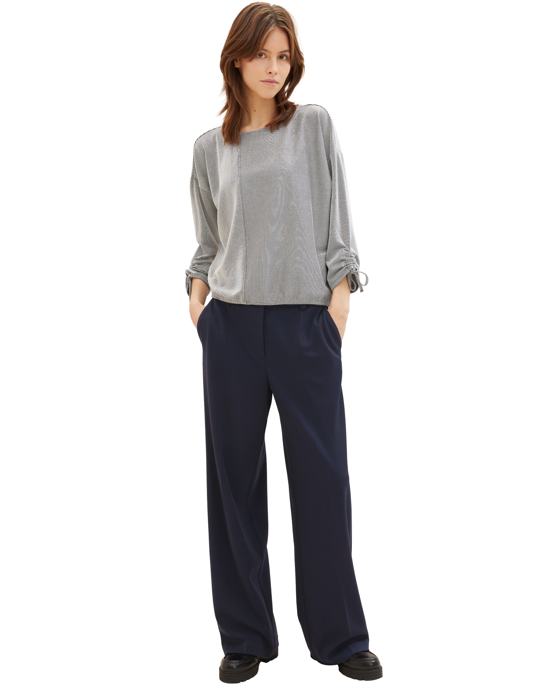 Camiseta de mujer de manga francesa de rayas - Tom Tailor - Gris Gris-4