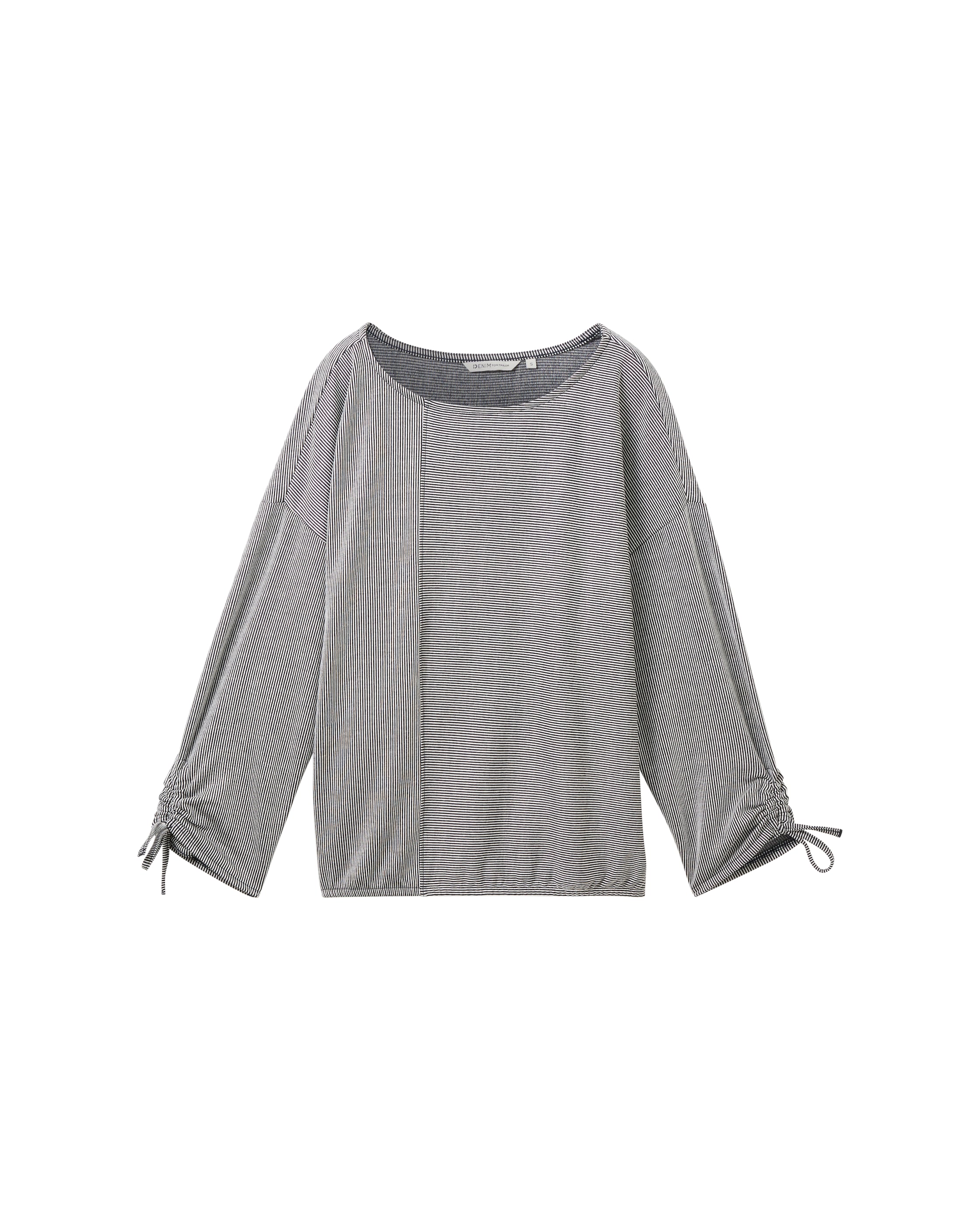 Camiseta de mujer de manga francesa de rayas - Tom Tailor - Gris Gris-6