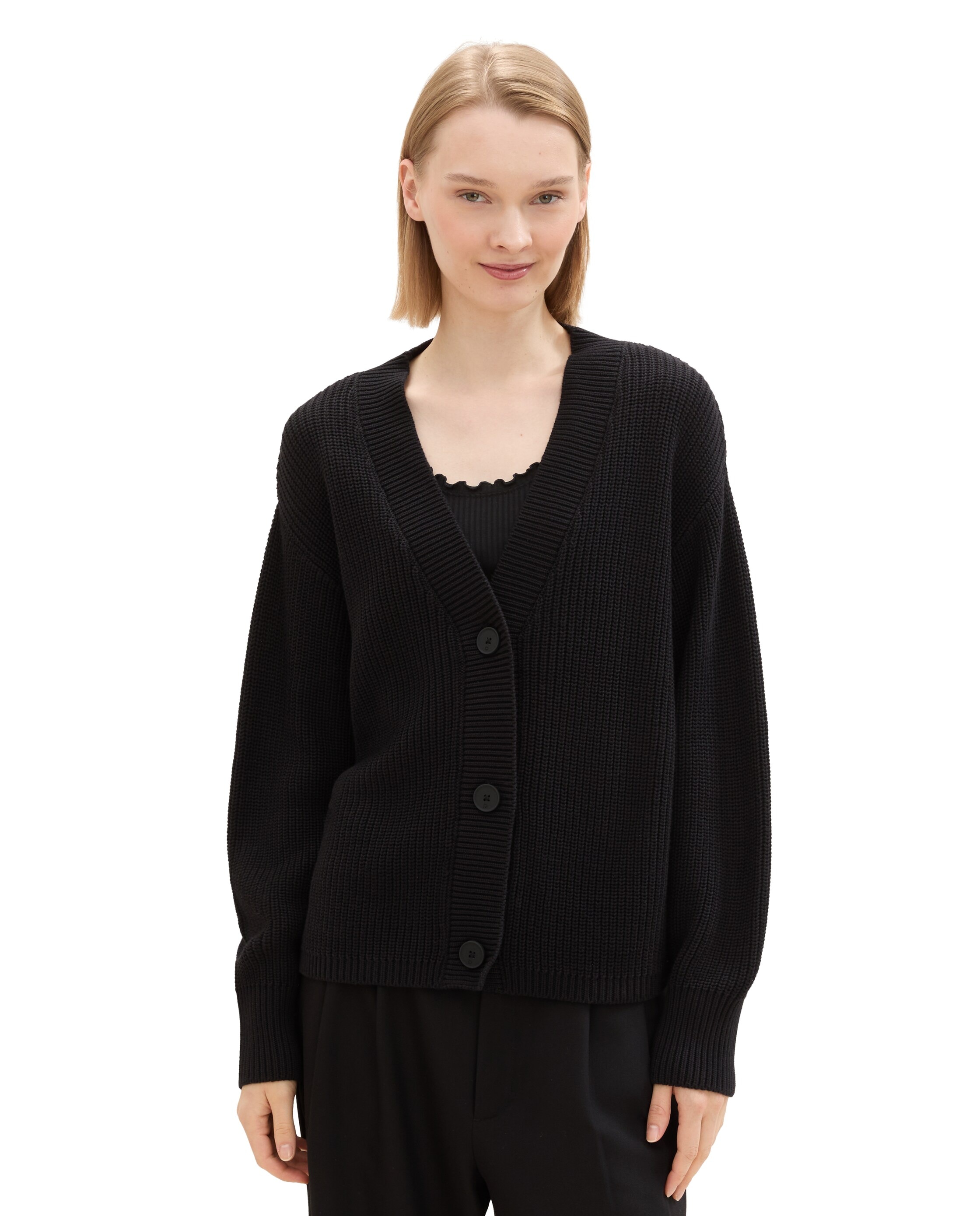 Cárdigan de mujer con botones y cuello pico - Tom Tailor - Negro Negro-1
