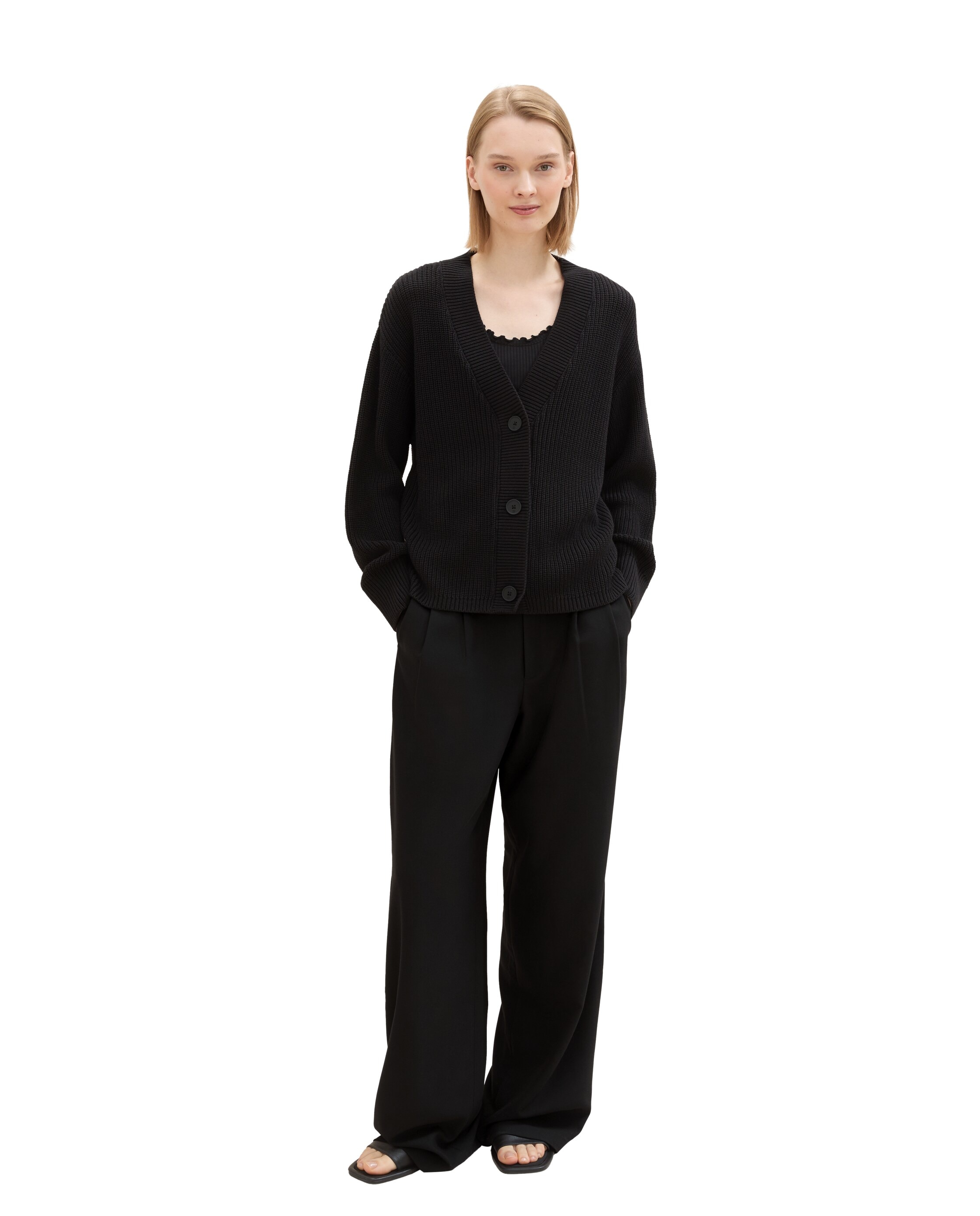 Cárdigan de mujer con botones y cuello pico - Tom Tailor - Negro Negro-3