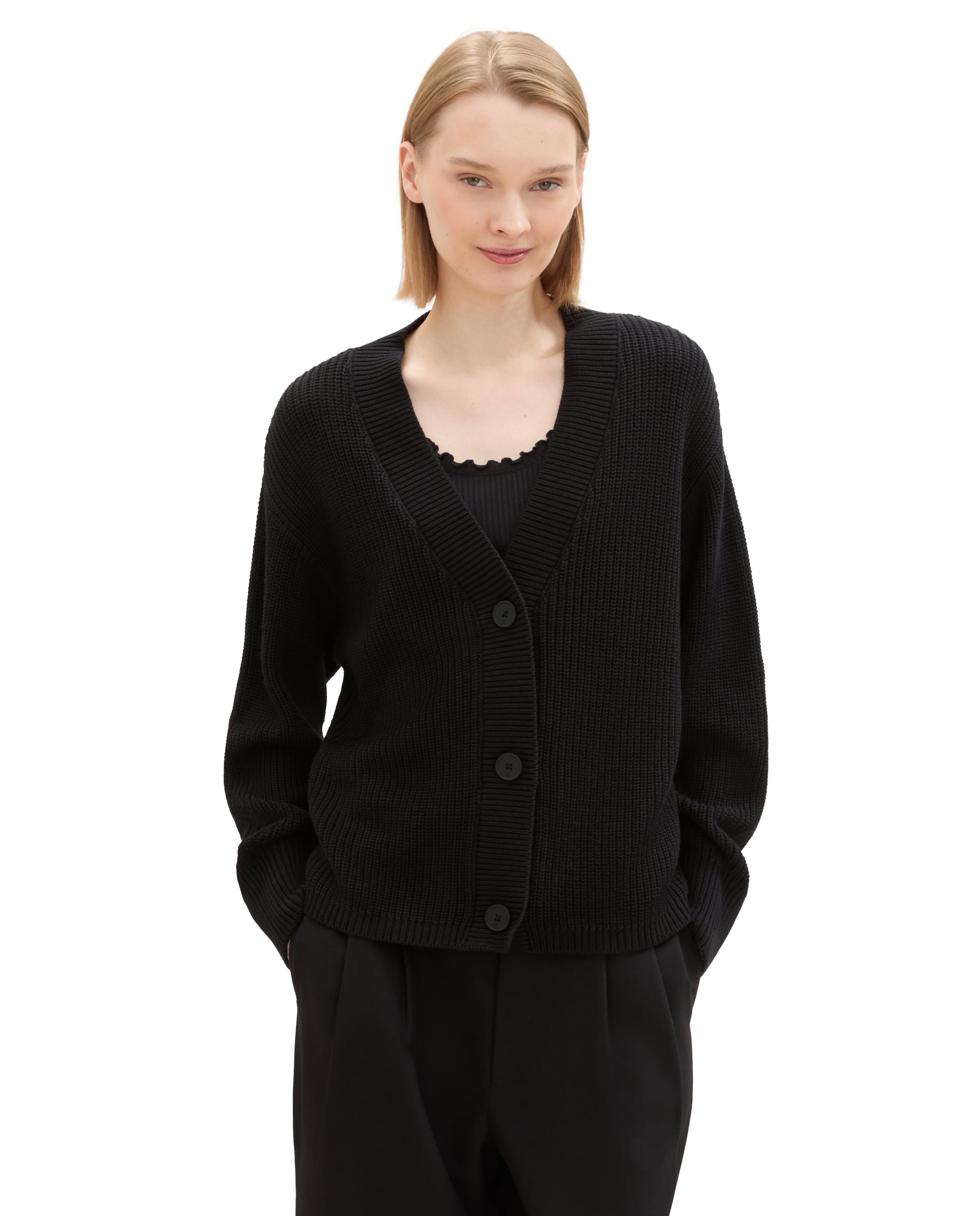 Cárdigan de mujer con botones y cuello pico - Tom Tailor - Negro Negro-4