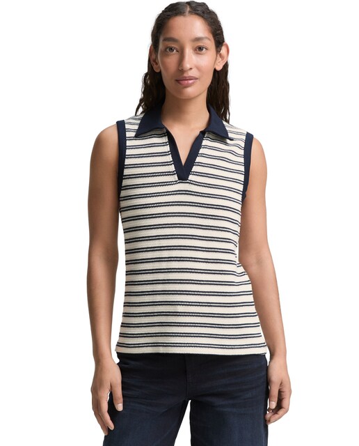 Imagen 0 de Polo de punto de mujer sin mangas con rayas