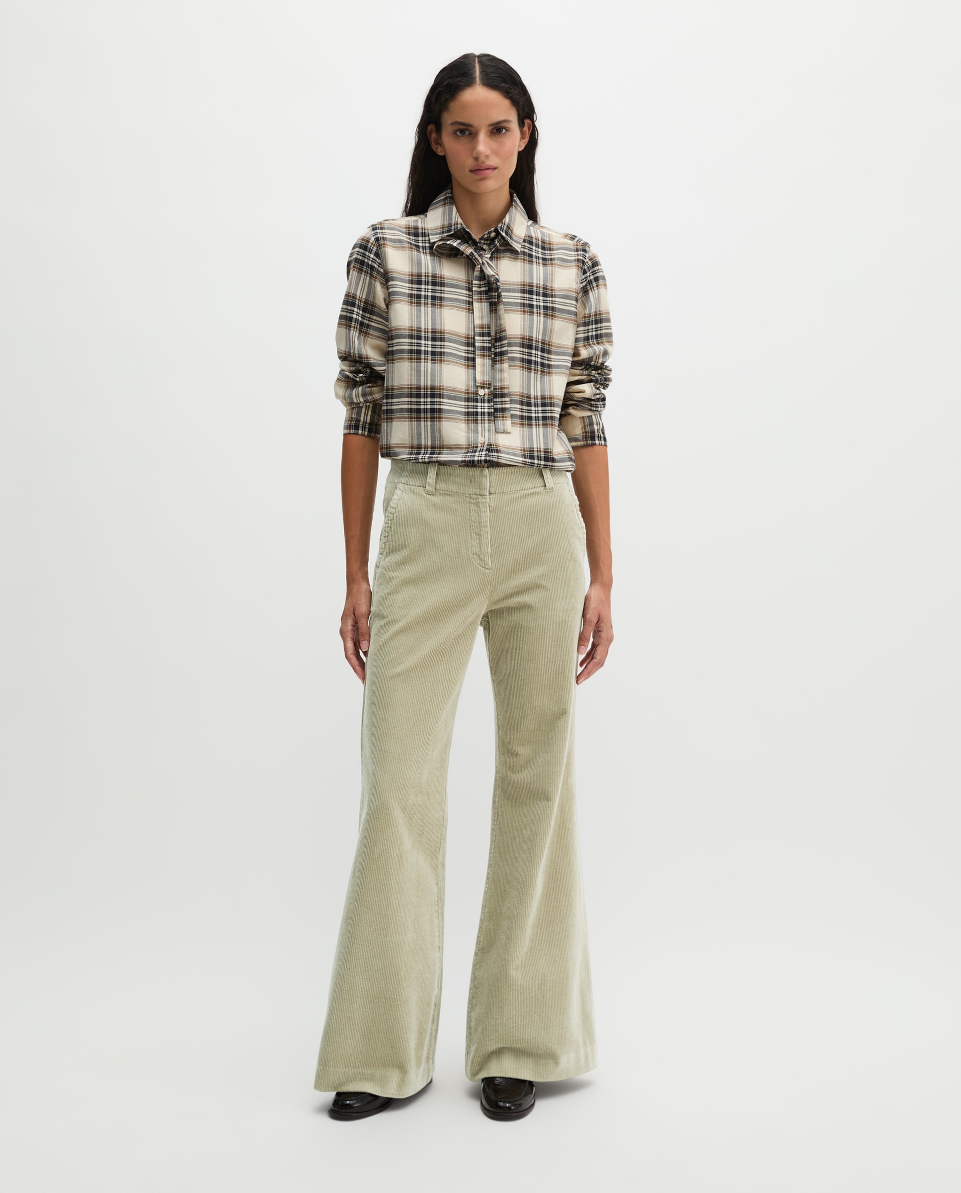 Imagen 0 de Pantalones de pana acampanados de algodón orgánico elástico Marrón