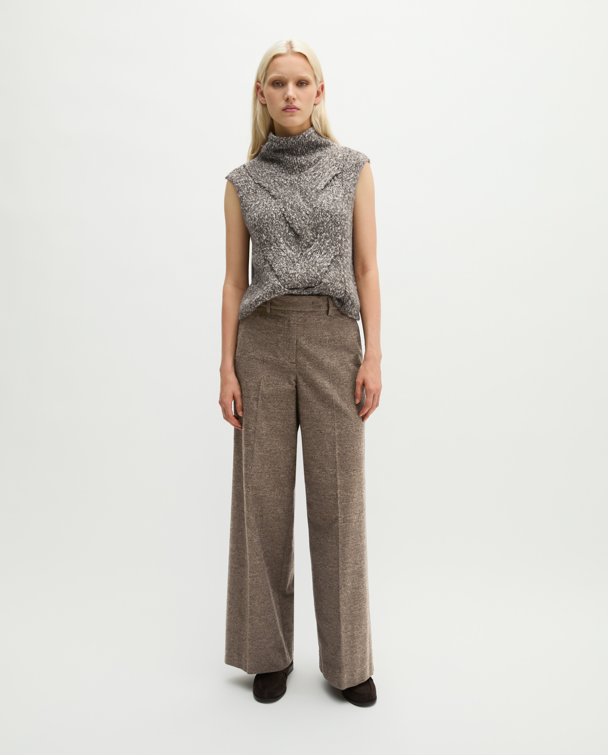 Imagen 0 de Pantalones de cuadros glencheck, corte ancho de algodón elástico Marrón
