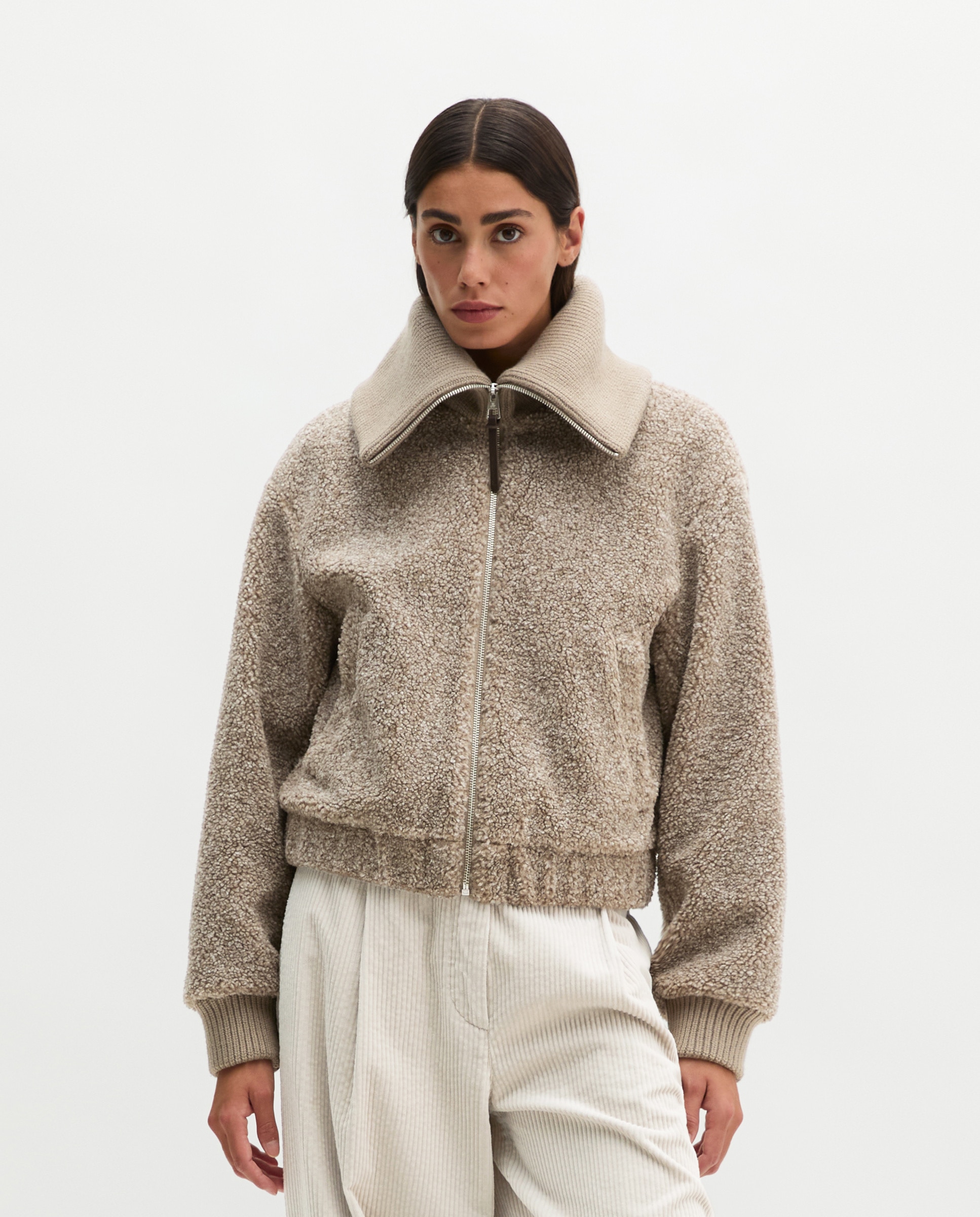 Chaqueta tipo blouson de peluche corte regular de felpa rizada y suave - MARC  O'POLO - Beige Beige-3
