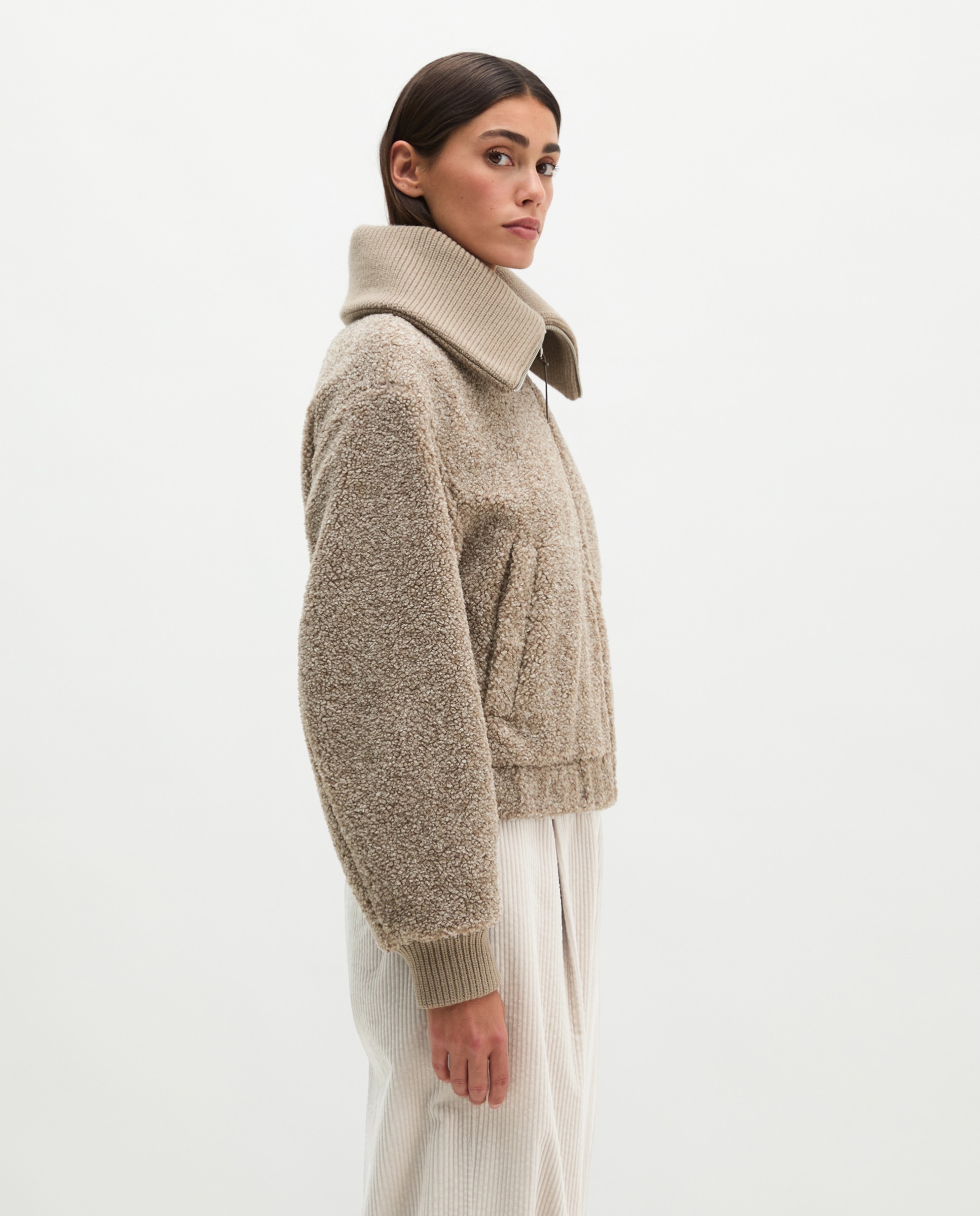Chaqueta tipo blouson de peluche corte regular de felpa rizada y suave - MARC  O'POLO - Beige Beige-4