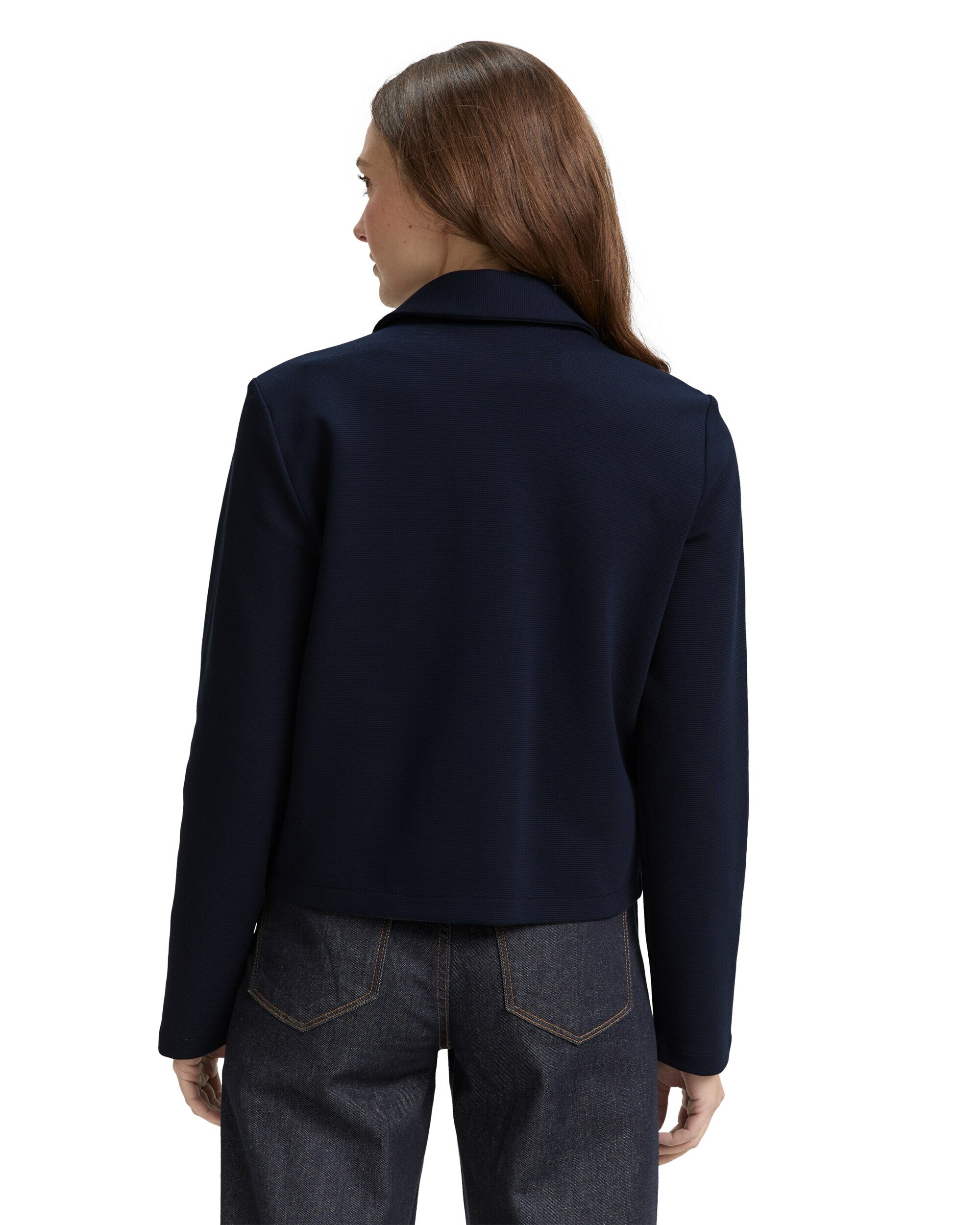 Chaqueta de manga larga de mujer con cremallera, cuello clásico y diseño liso - Tom Tailor - Azul Azul-2