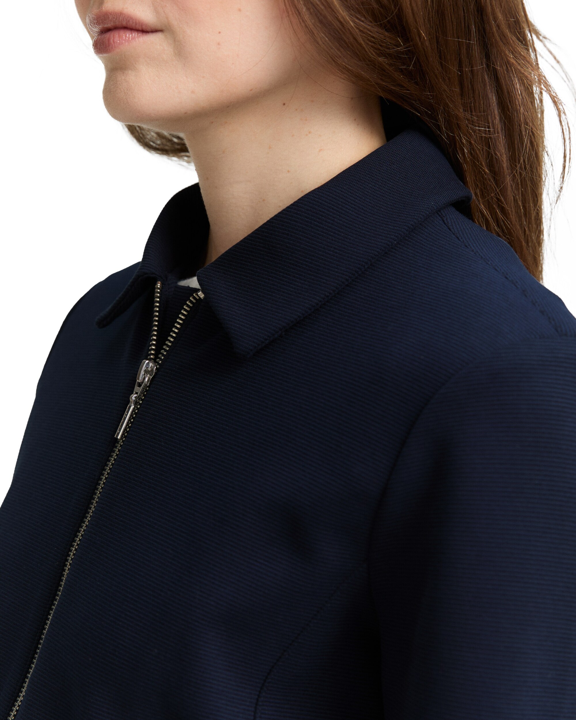 Chaqueta de manga larga de mujer con cremallera, cuello clásico y diseño liso - Tom Tailor - Azul Azul-4