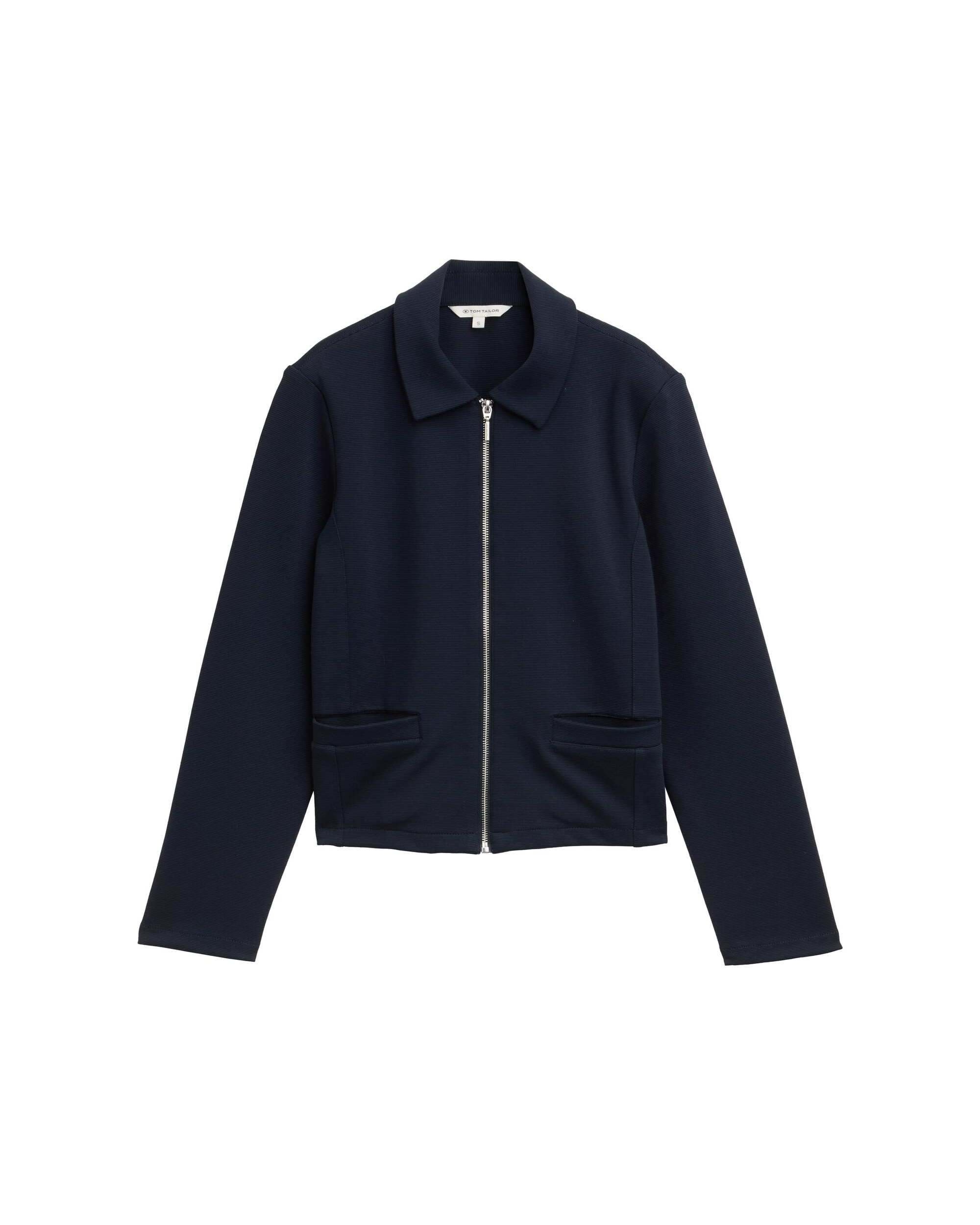 Chaqueta de manga larga de mujer con cremallera, cuello clásico y diseño liso - Tom Tailor - Azul Azul-5