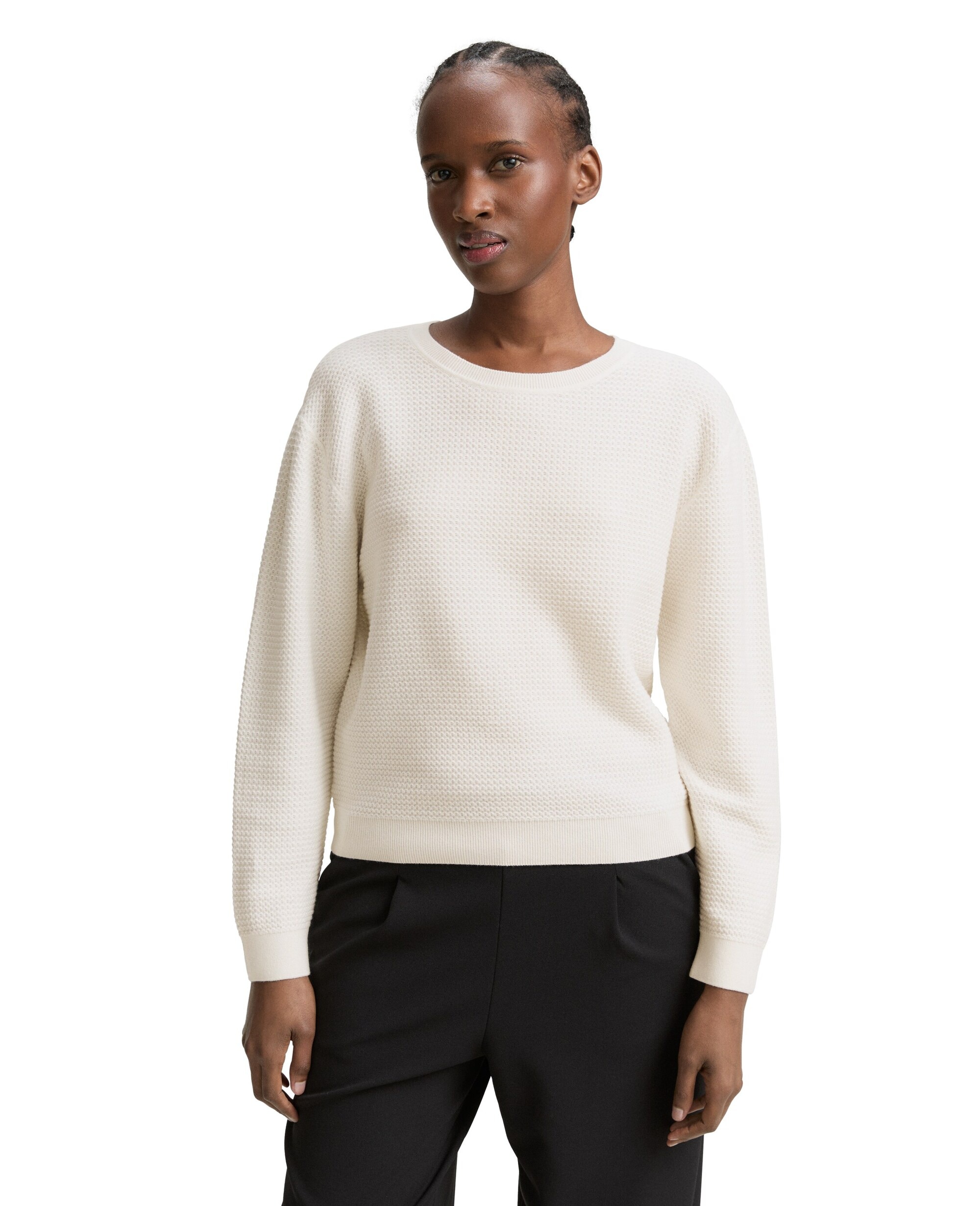 Tom Tailor - Jersey de manga larga de mujer de punto con cuello redondo y diseño liso.