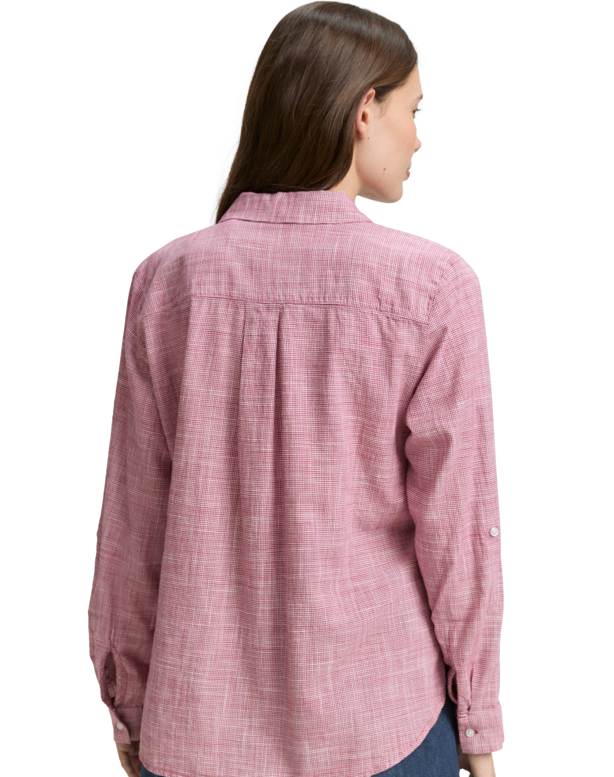 Imagen 2 de Camisa de manga larga de mujer con cuello de pico, botones, bolsillos y estampado de cuadros - Tom Tailor - Rosa Rosa
