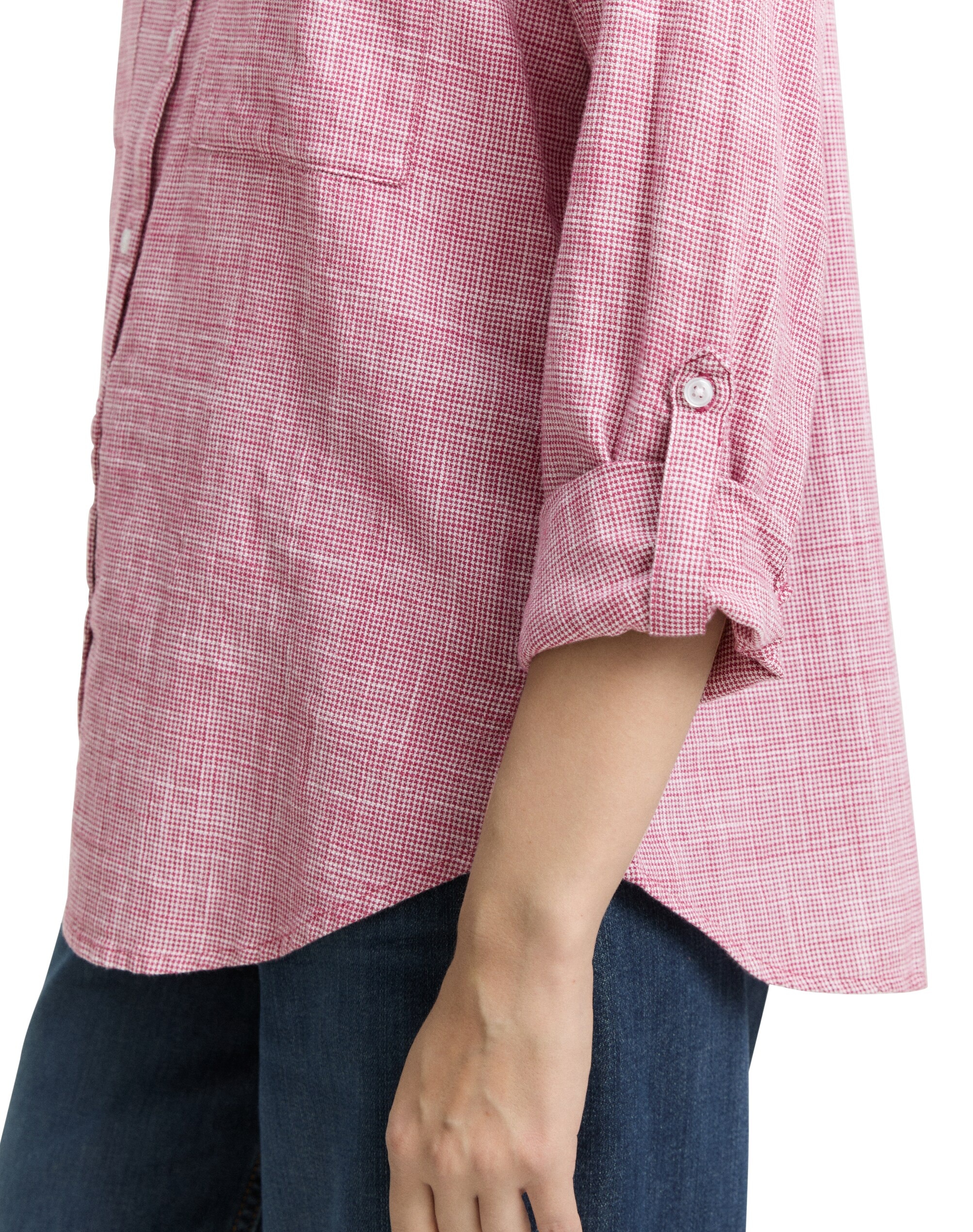 Imagen 4 de Camisa de manga larga de mujer con cuello de pico, botones, bolsillos y estampado de cuadros - Tom Tailor - Rosa Rosa