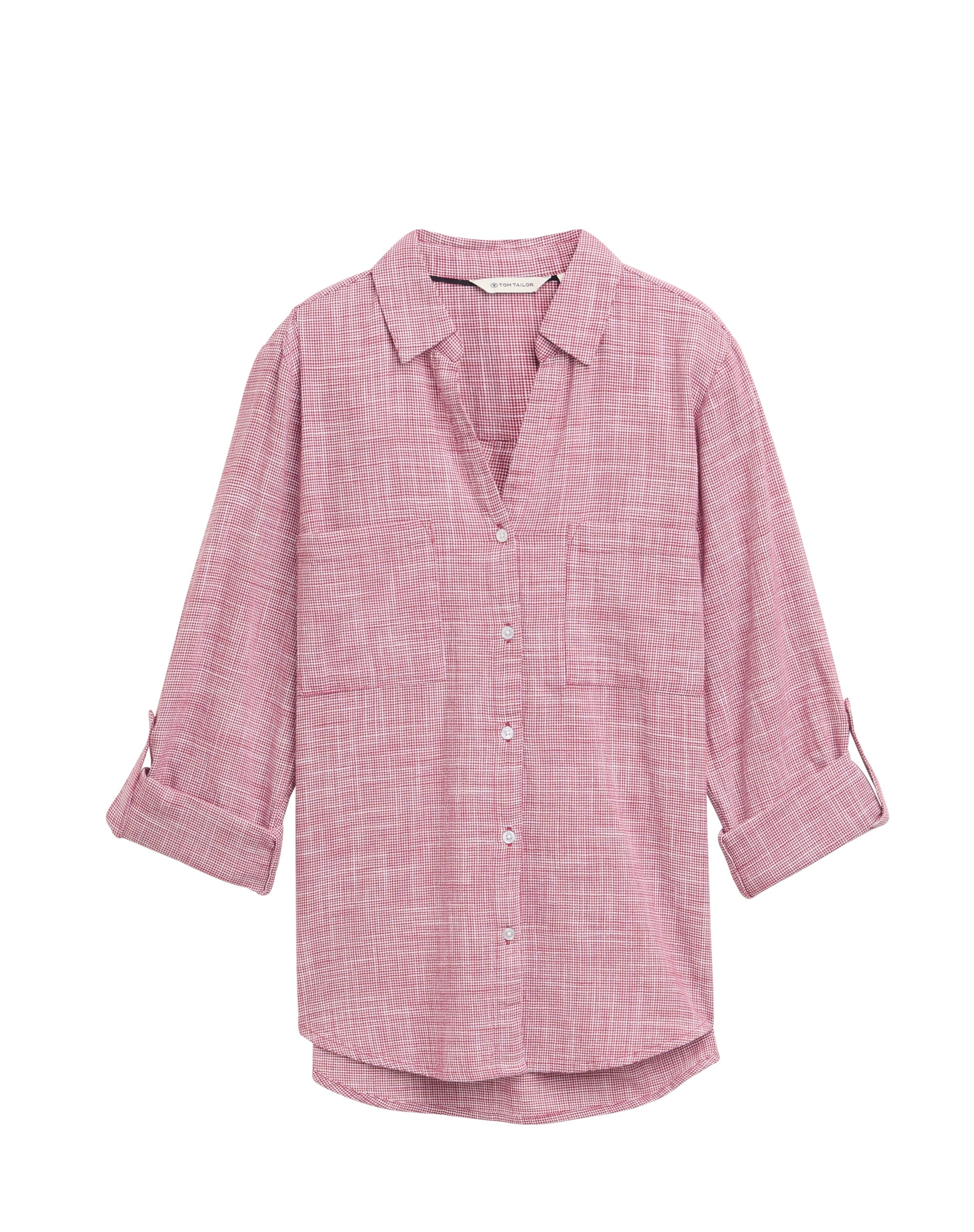Imagen 5 de Camisa de manga larga de mujer con cuello de pico, botones, bolsillos y estampado de cuadros - Tom Tailor - Rosa Rosa
