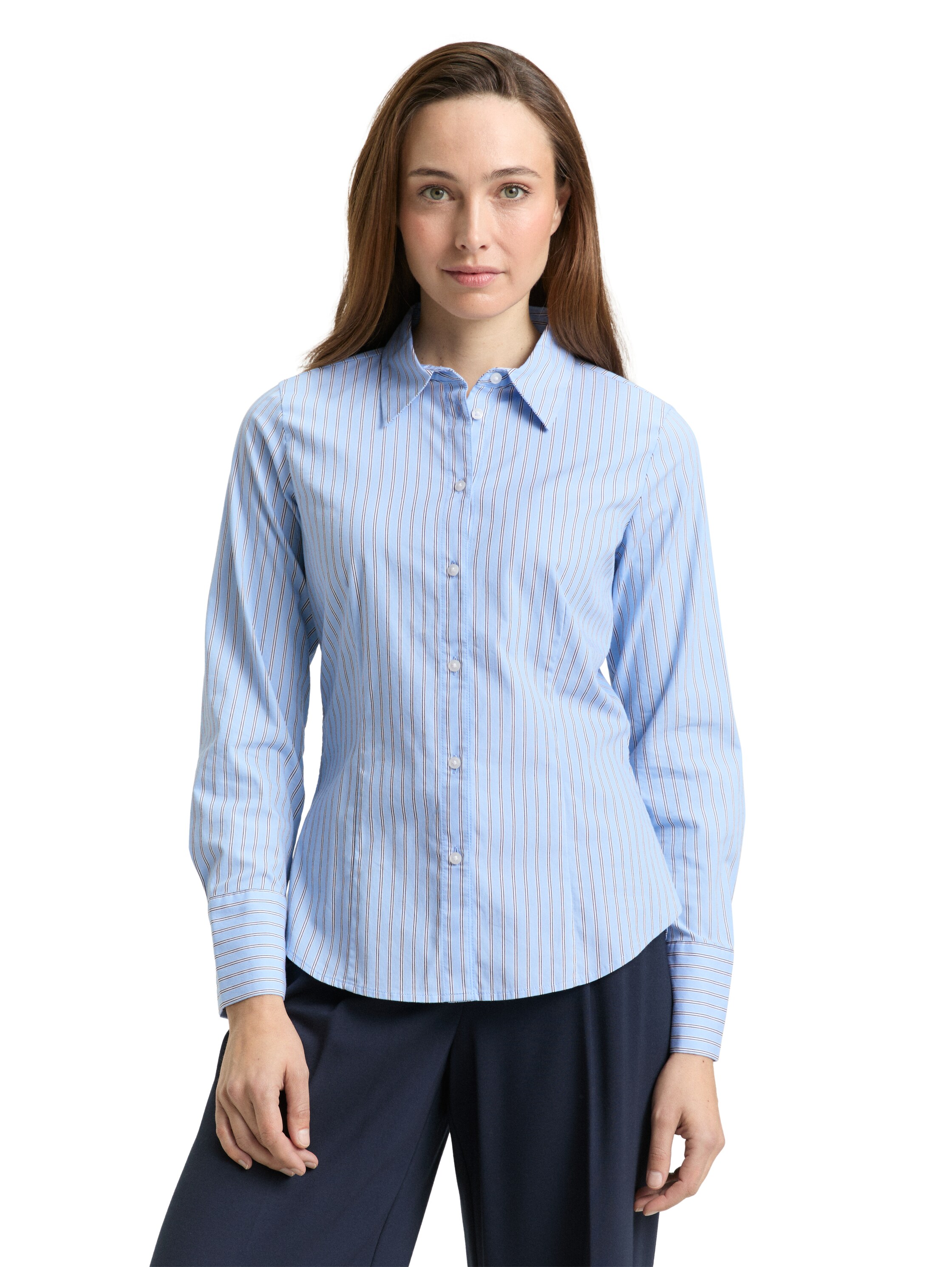 Tom Tailor - Camisa de mujer de manga larga entallada de rayas.