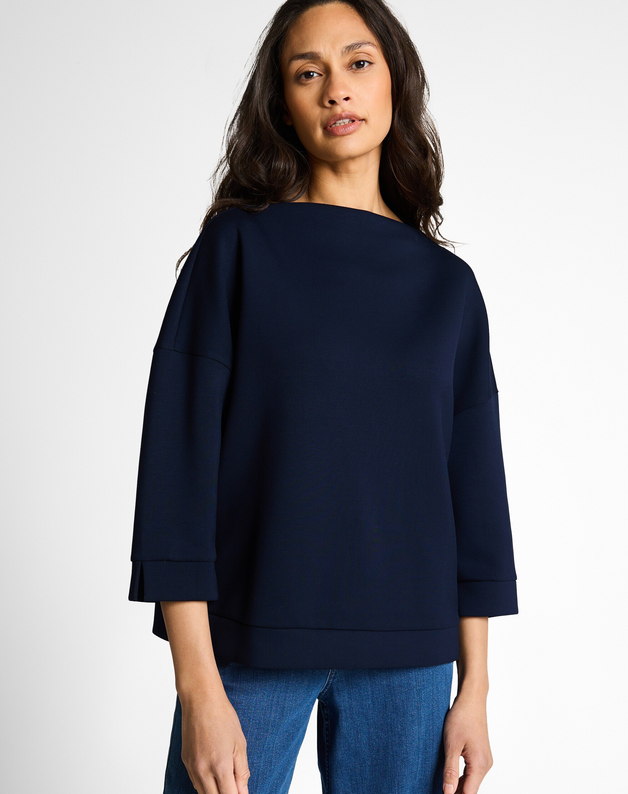 Tom Tailor - Sudadera de mujer de manga francesa con cuello barco y estampado liso.