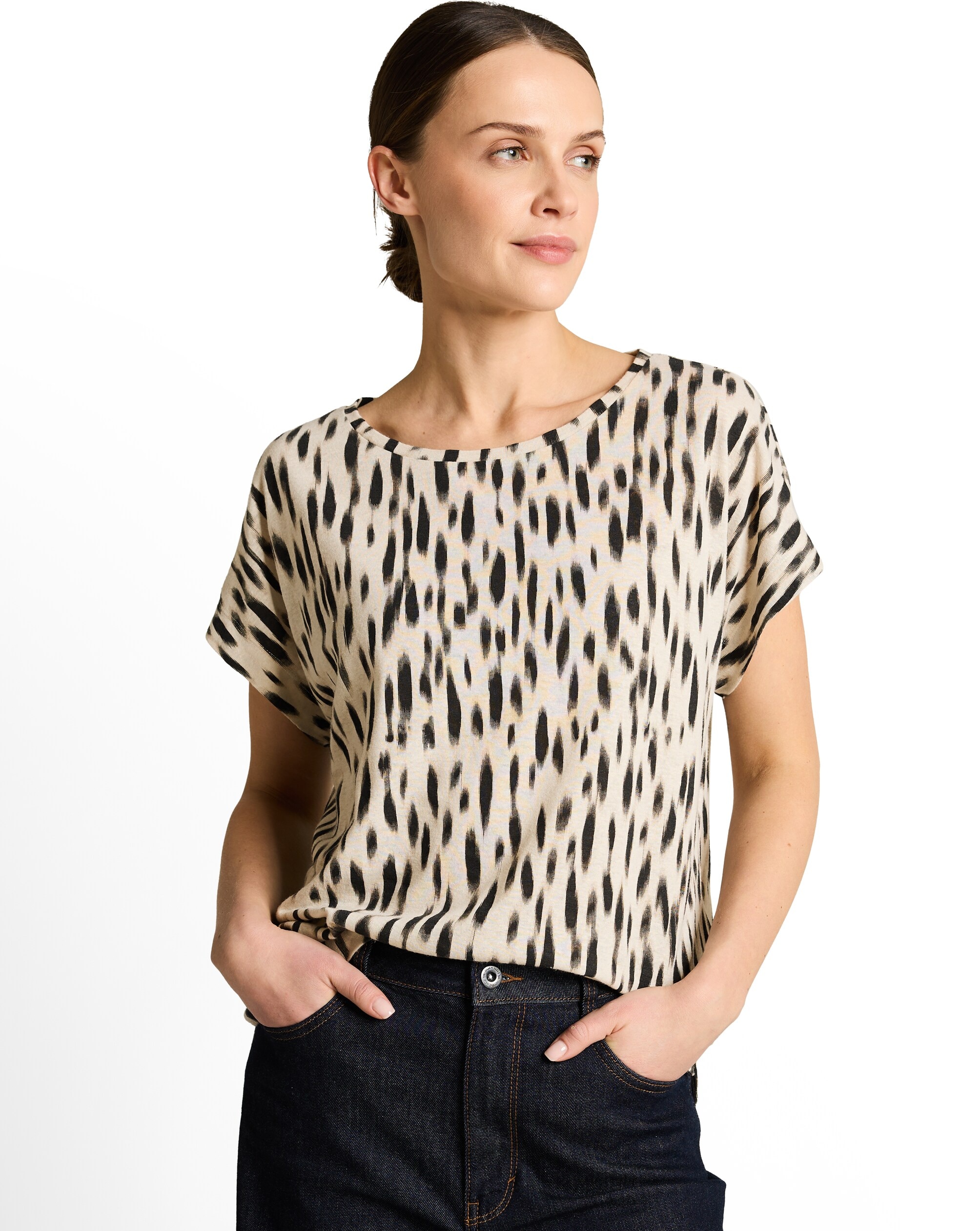 Tom Tailor - Camiseta de manga corta de mujer con cuello redondo y diseño liso.