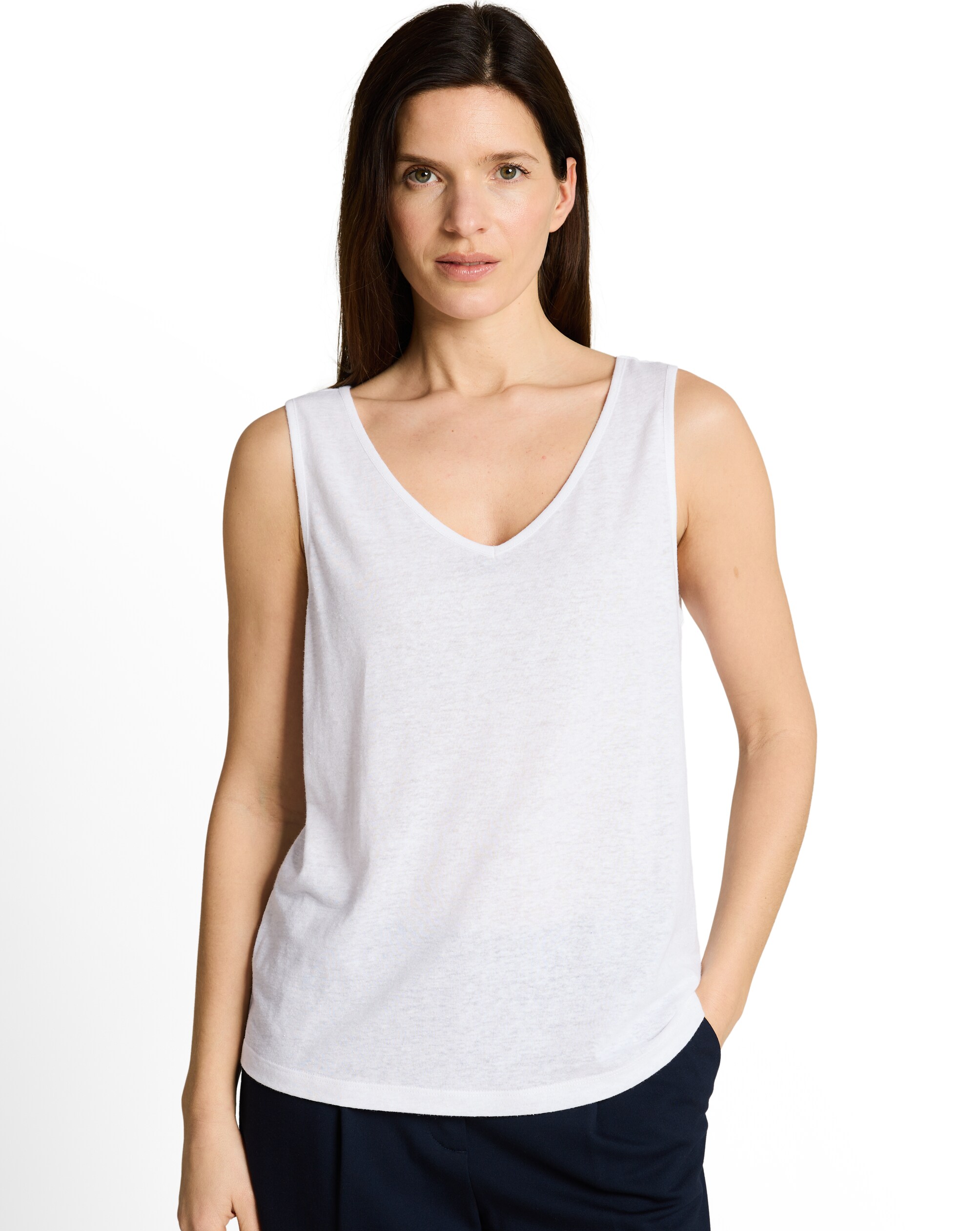 Tom Tailor - Camiseta sin mangas de mujer con cuello pico y diseño liso.