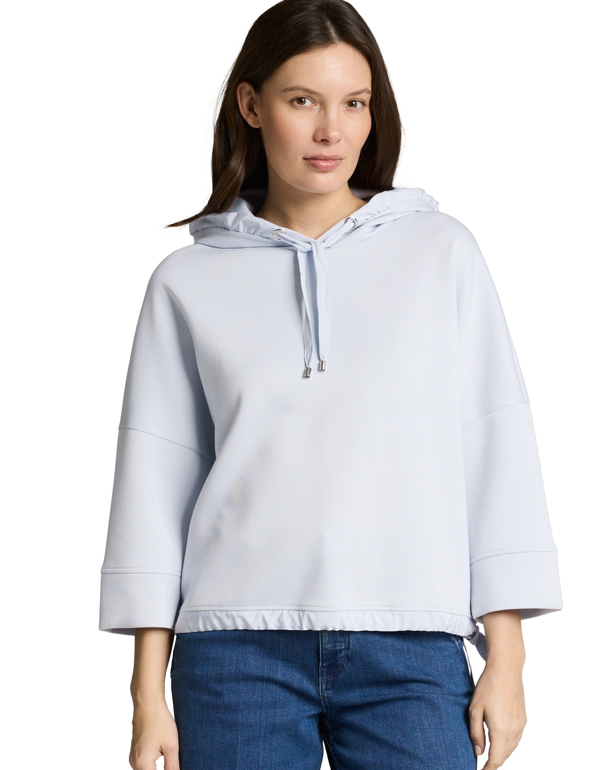 Tom Tailor - Sudadera de manga larga de mujer con capucha ajustable, cuello clásico , lazada lateral y diseño liso.