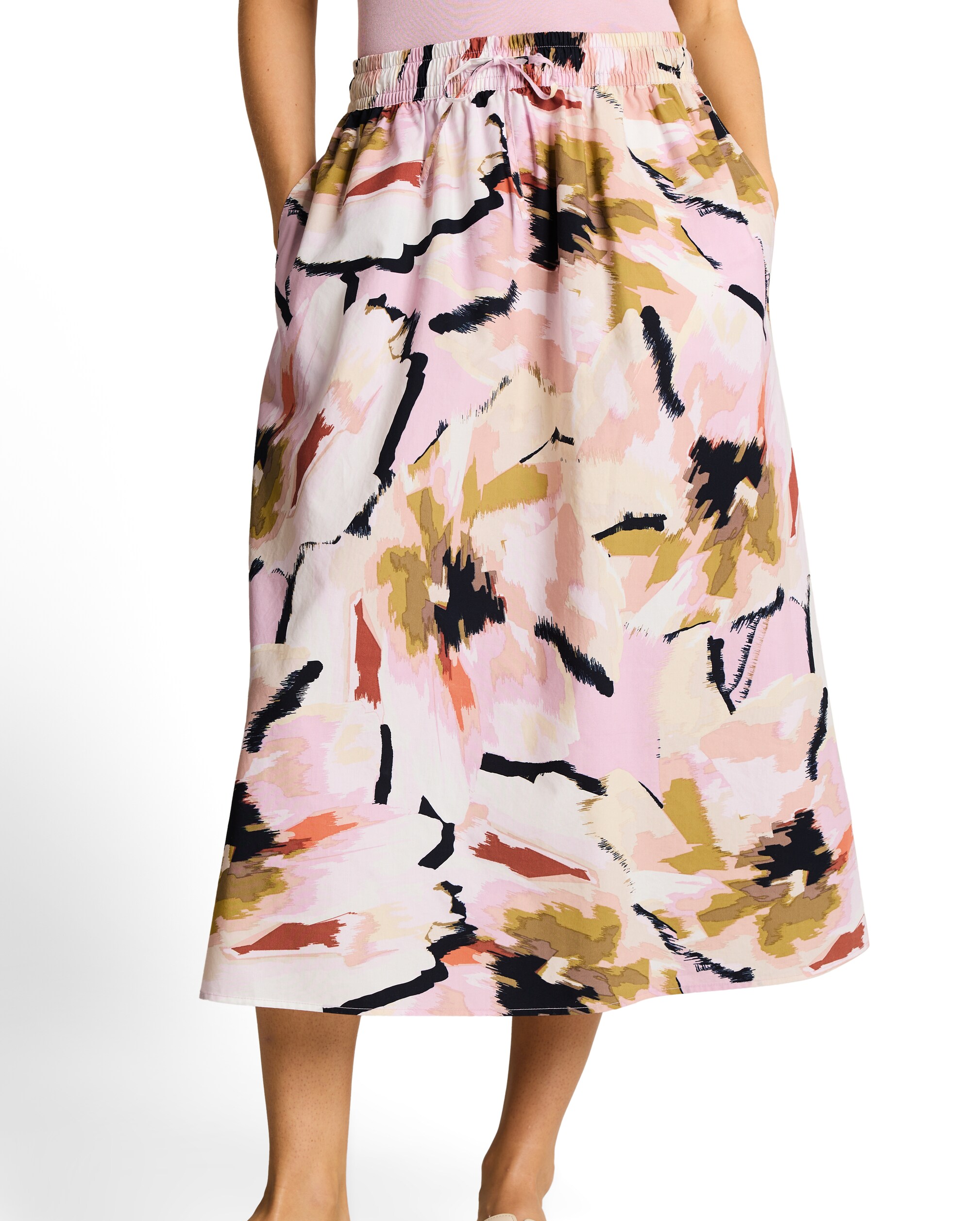 Tom Tailor - Falda midi con cintura alta elástica y estampado abstracto.