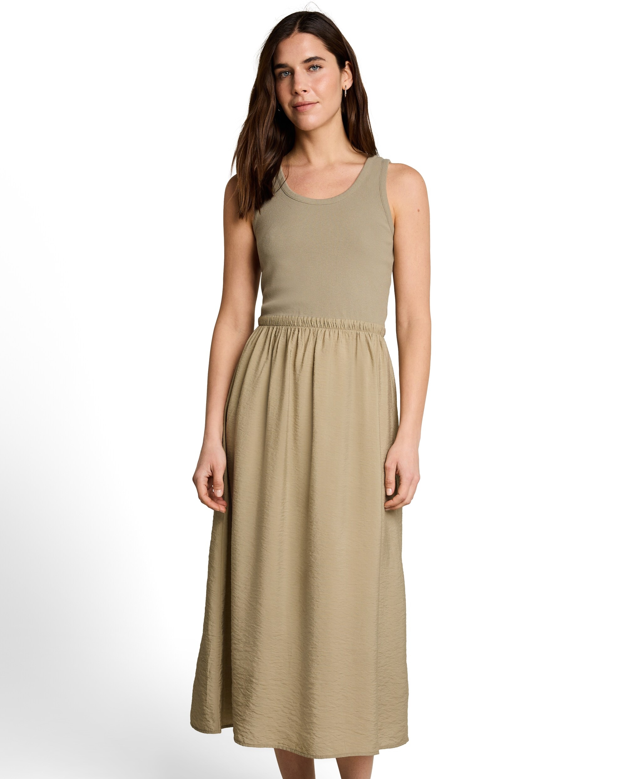 Tom Tailor - Vestido midi sin mangas con cuello redondo.