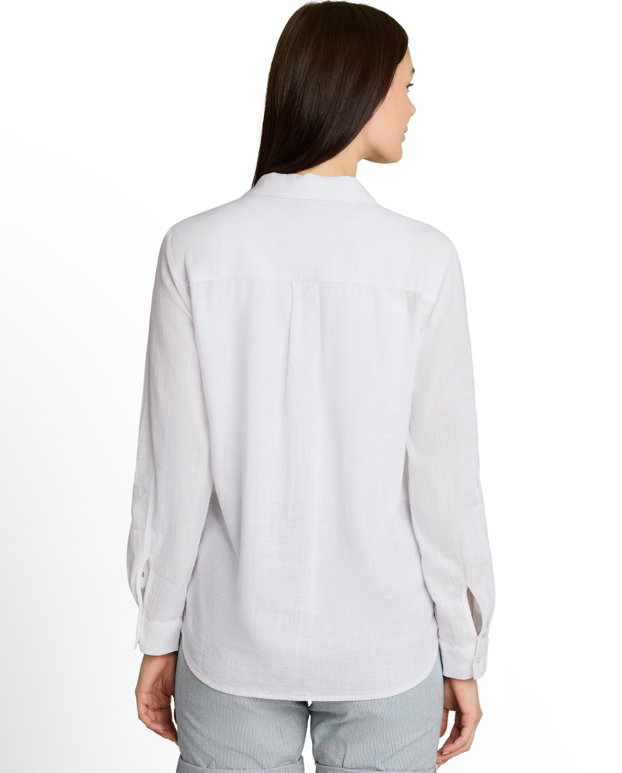 Imagen 2 de Camisa de manga larga de mujer con cuello de pico, botones, bolsillos y estampado de cuadros - Tom Tailor - Blanco Blanco