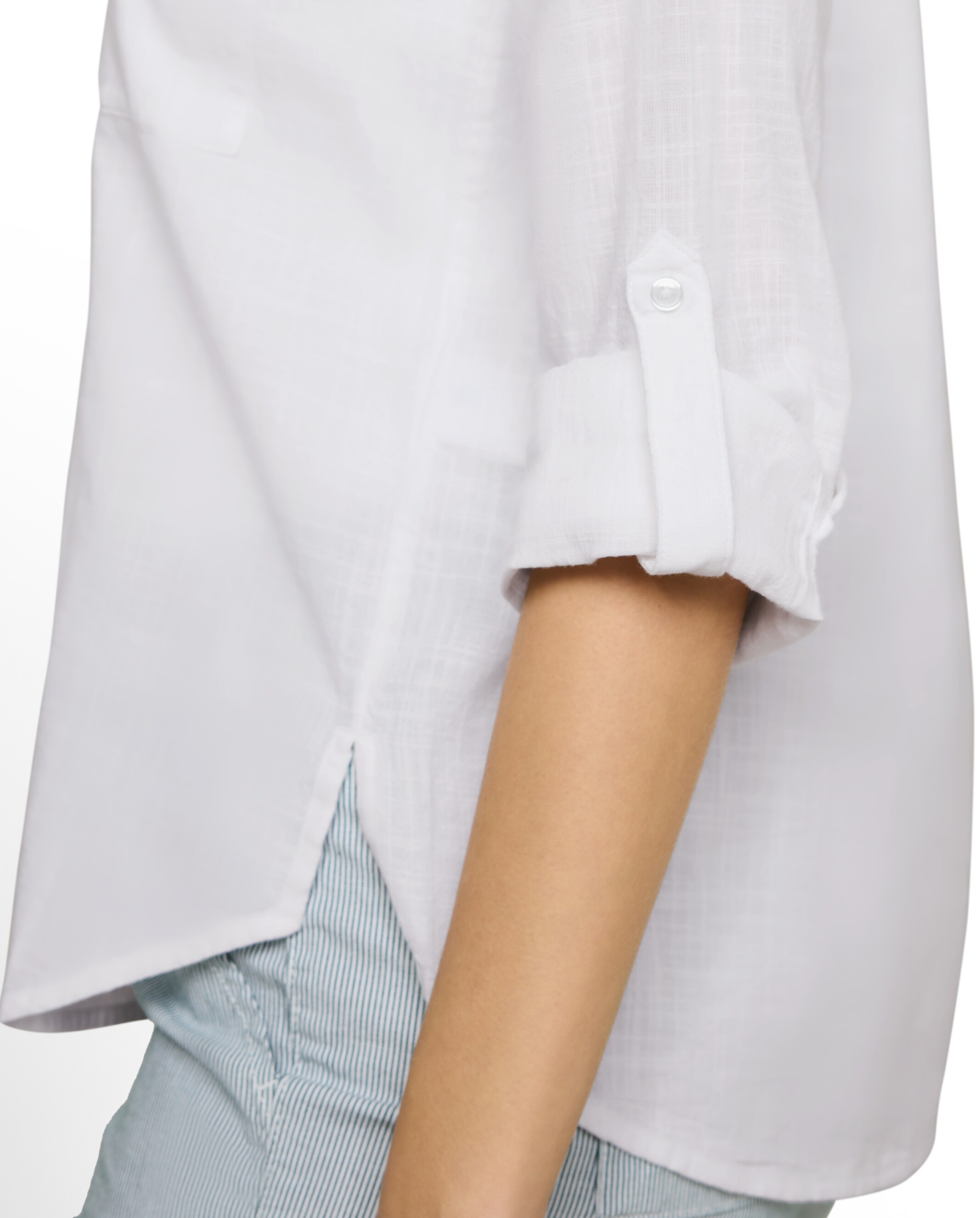 Imagen 4 de Camisa de manga larga de mujer con cuello de pico, botones, bolsillos y estampado de cuadros - Tom Tailor - Blanco Blanco