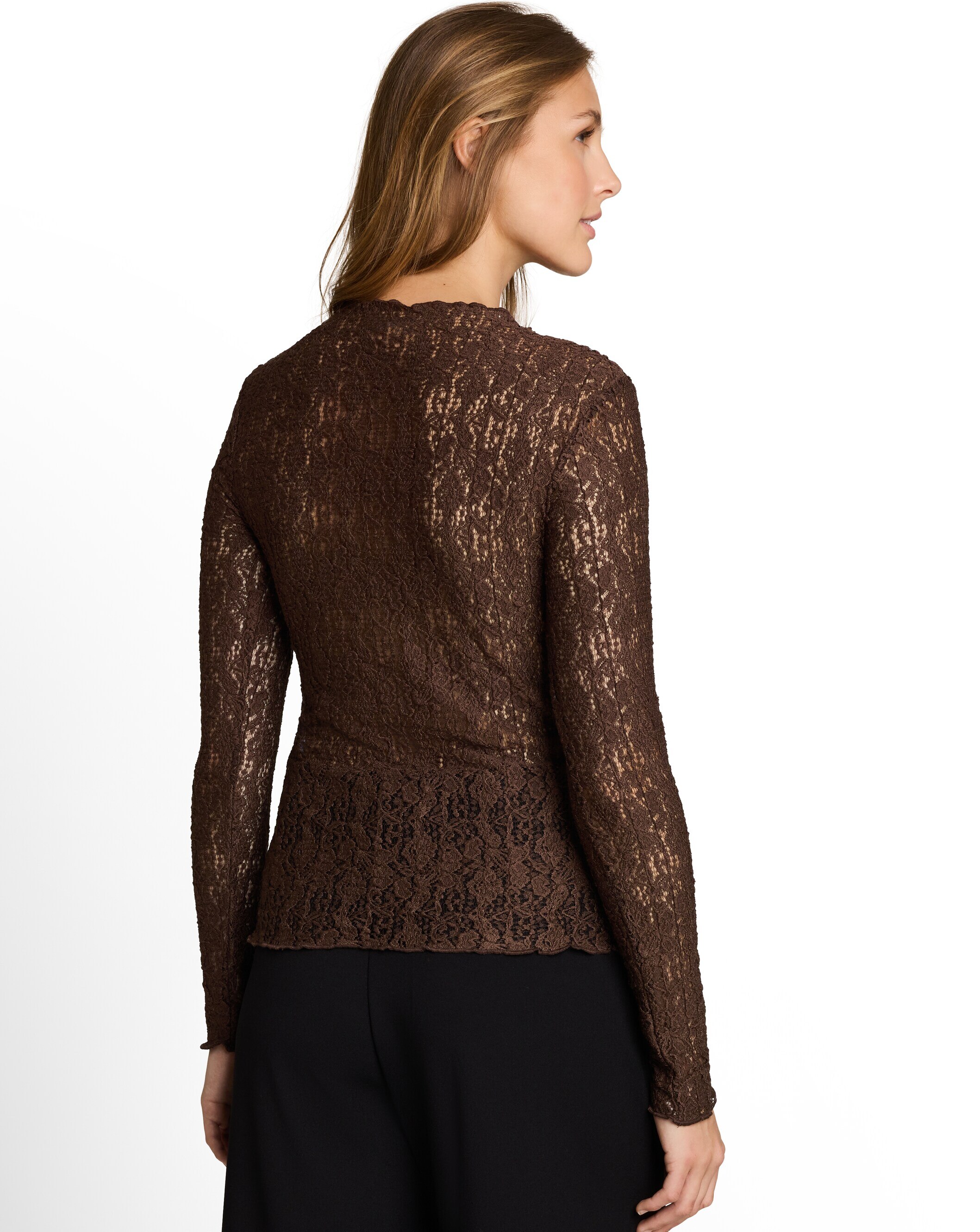 Camiseta de mujer de encaje con manga larga y cuello redondo - Tom Tailor - Marrón Marrón-2