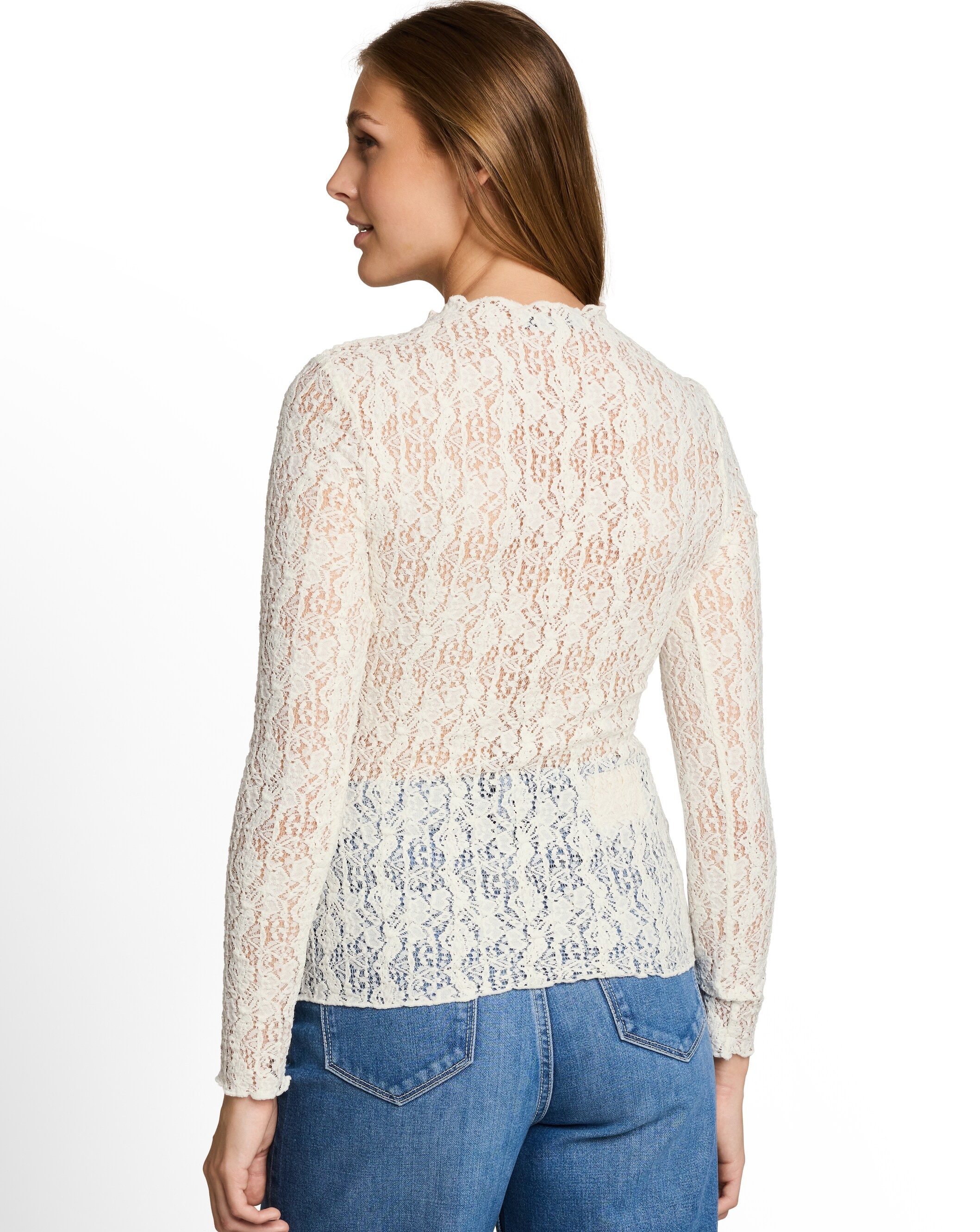 Camiseta de mujer de encaje con manga larga y cuello redondo - Tom Tailor - Blanco Blanco-2