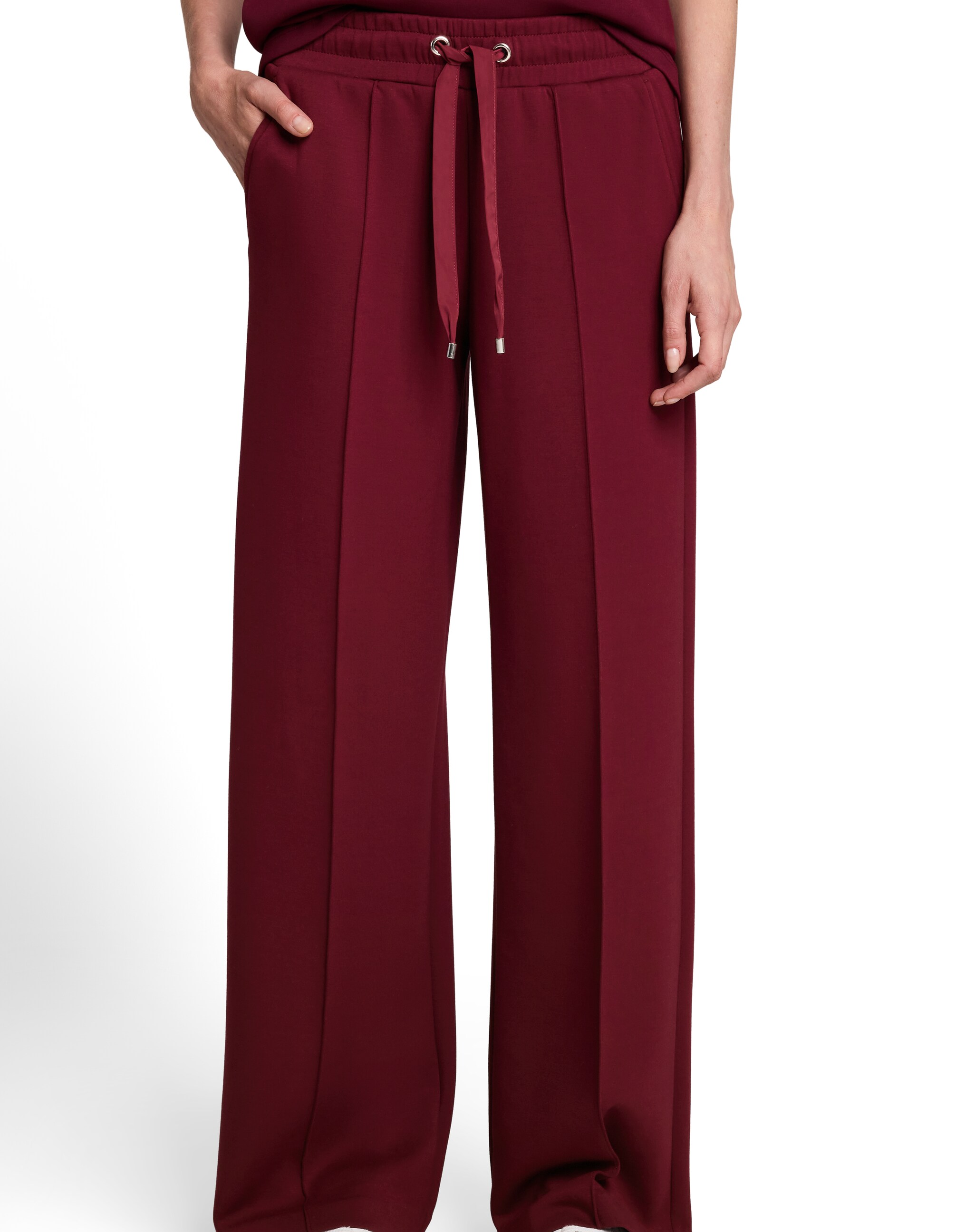 Pantalón recto de mujer con cintura elástica y cordón - Tom Tailor - Rojo Rojo-1