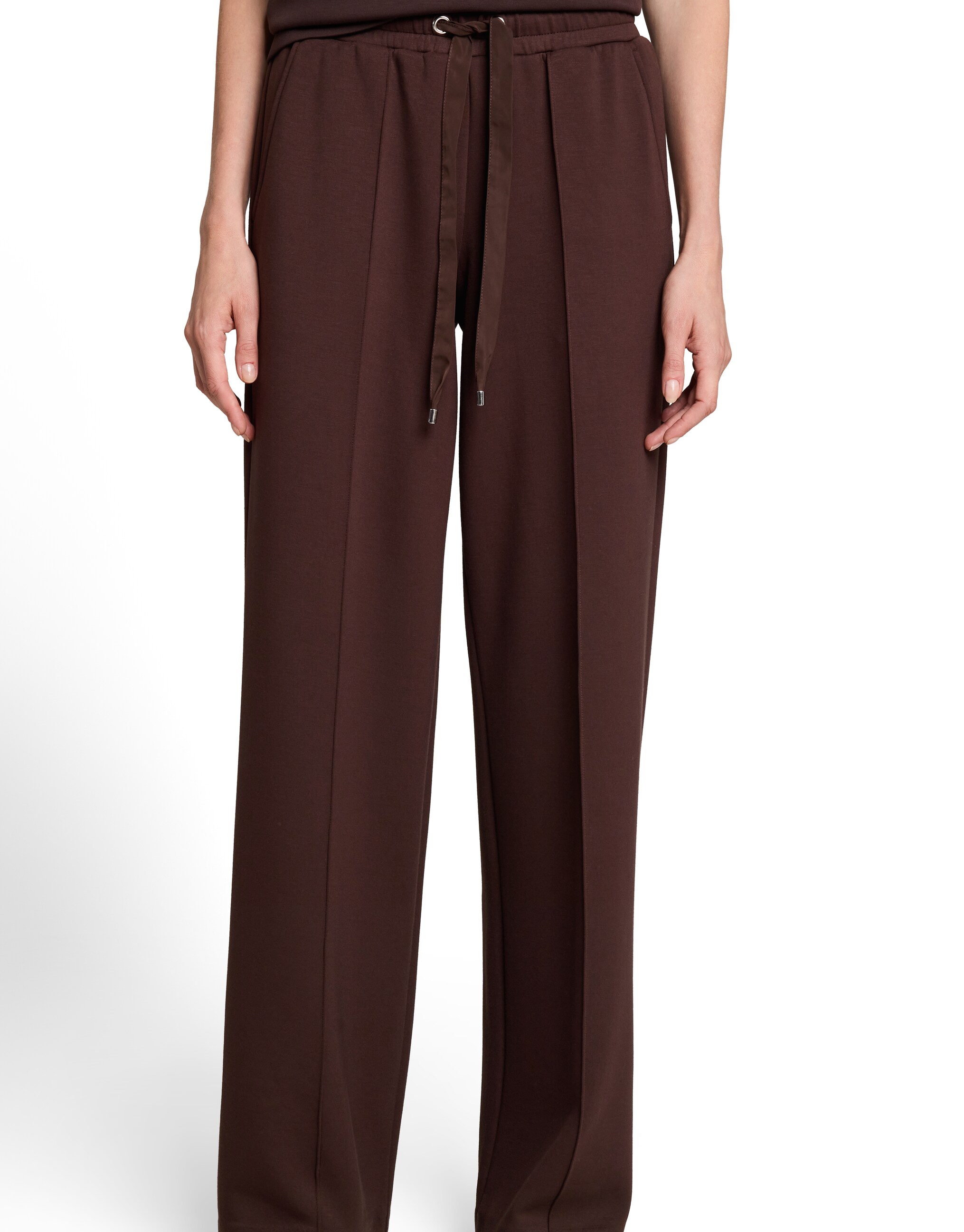 Imagen 0 de Pantalón recto de mujer con cintura elástica y cordón Marrón