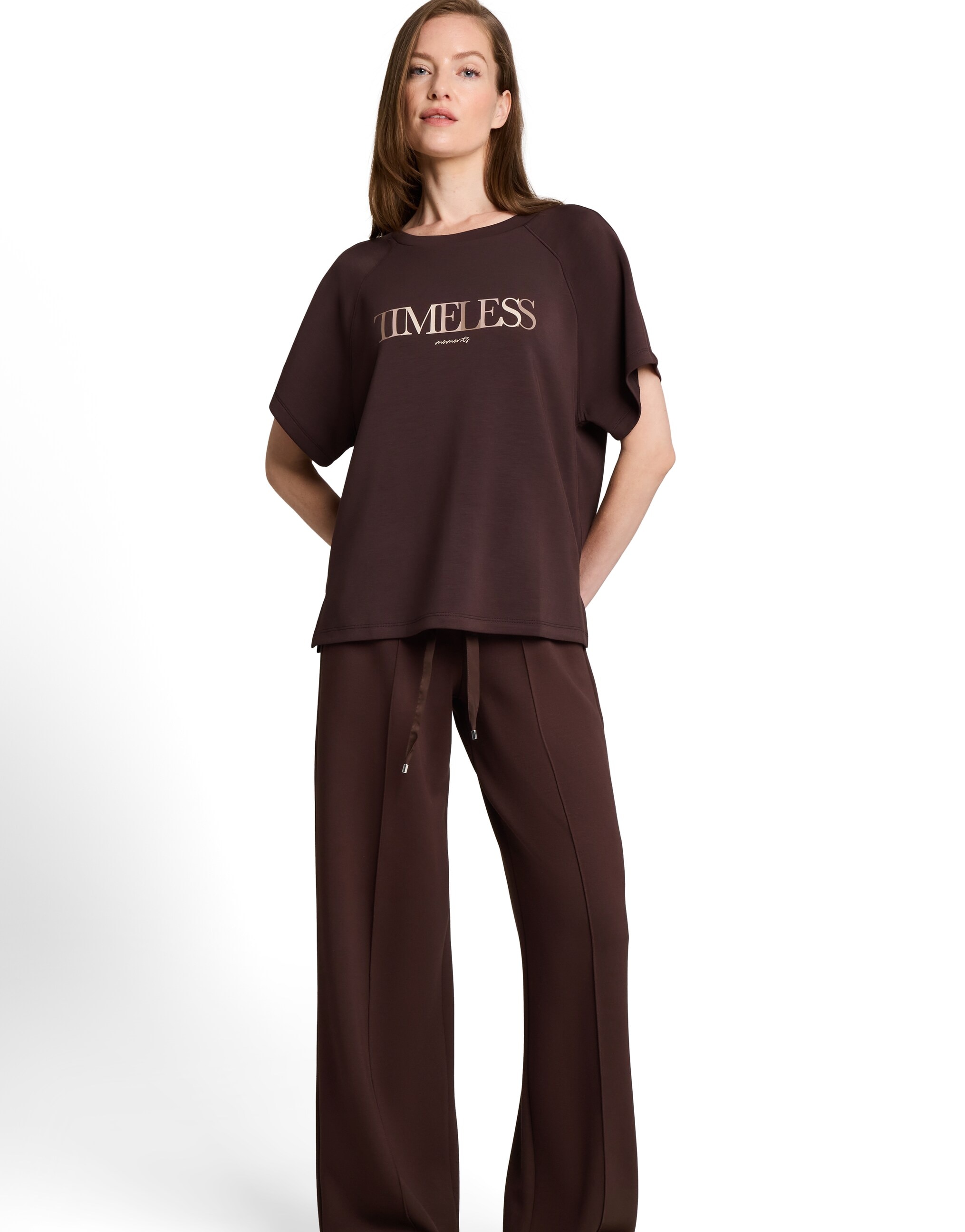 Pantalón recto de mujer con cintura elástica y cordón - Tom Tailor - Marrón Marrón-3