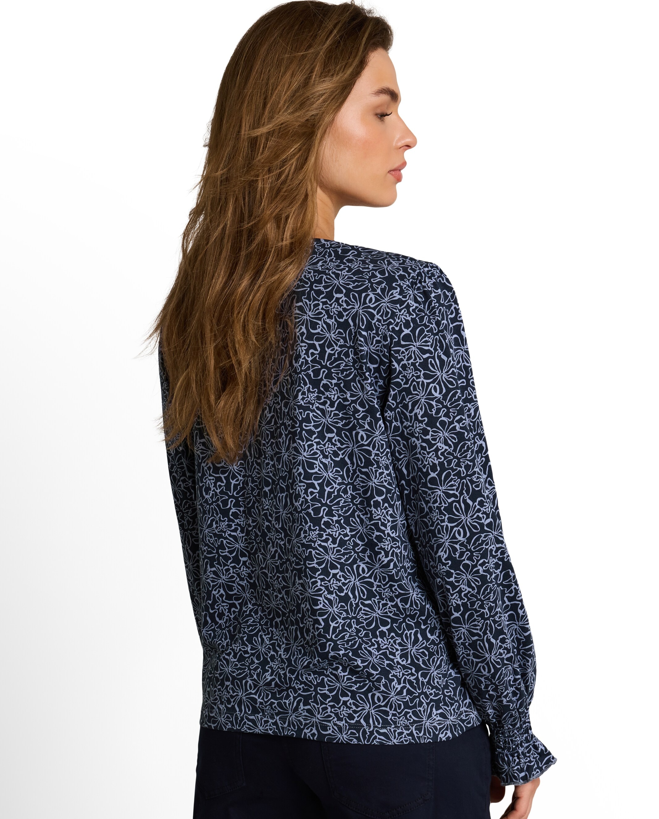 Camiseta de mujer con cuello pico y estampado floral - Tom Tailor - Azul Azul-2