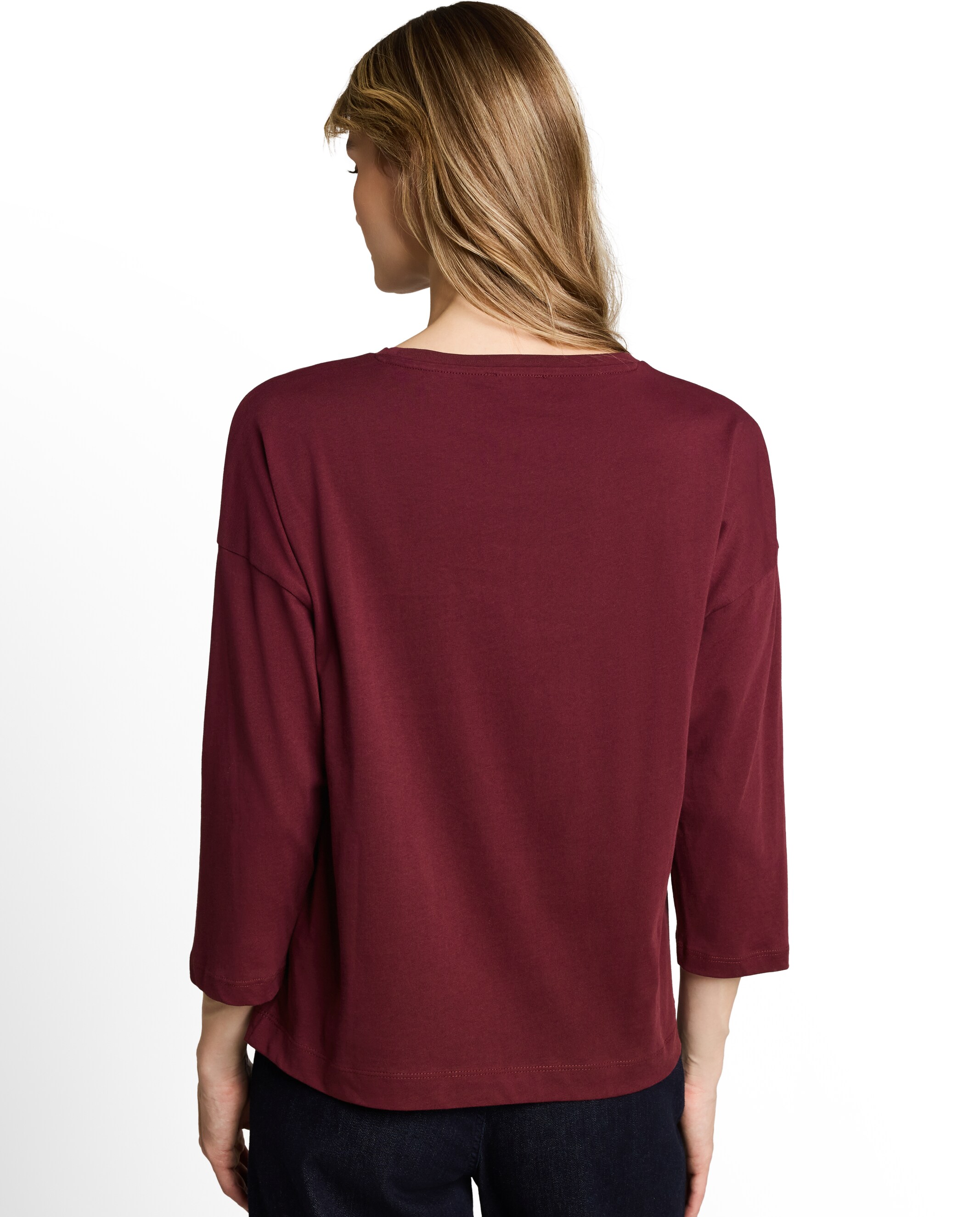 Camiseta de mujer con detalle floral y manga larga - Tom Tailor - Rojo Rojo-2