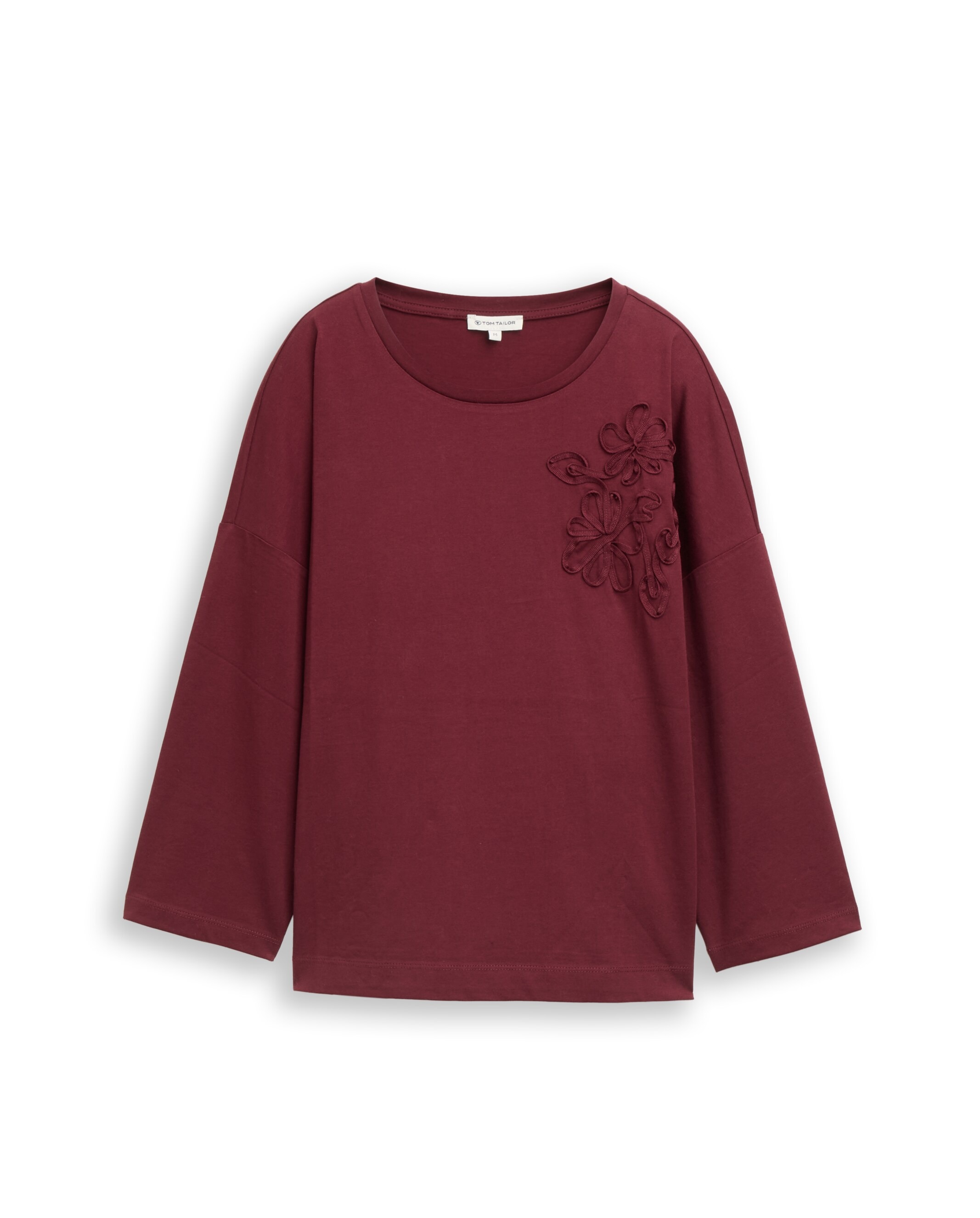 Camiseta de mujer con detalle floral y manga larga - Tom Tailor - Rojo Rojo-5