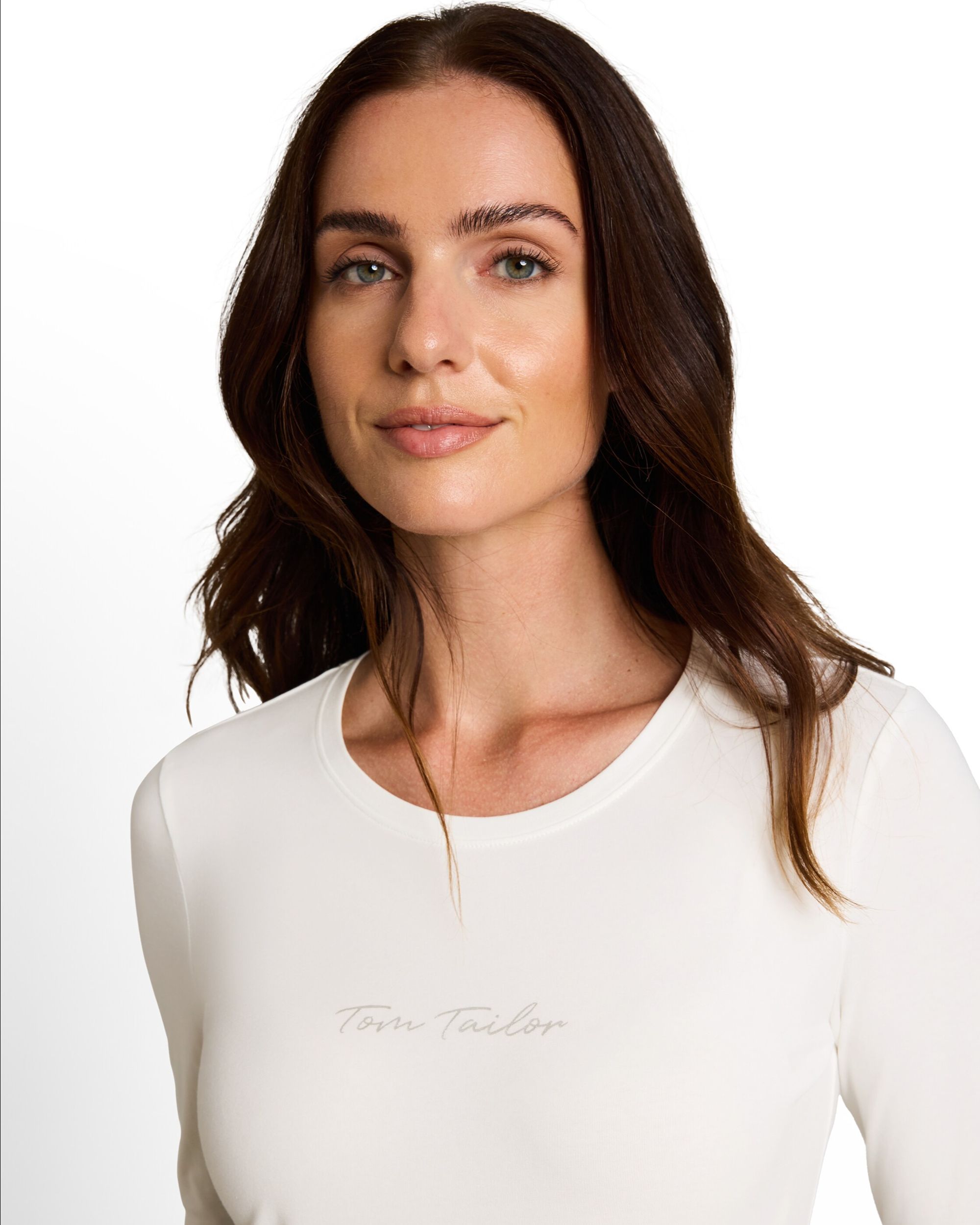 Camiseta de mujer con manga larga y cuello redondo - Tom Tailor - Blanco Blanco-4