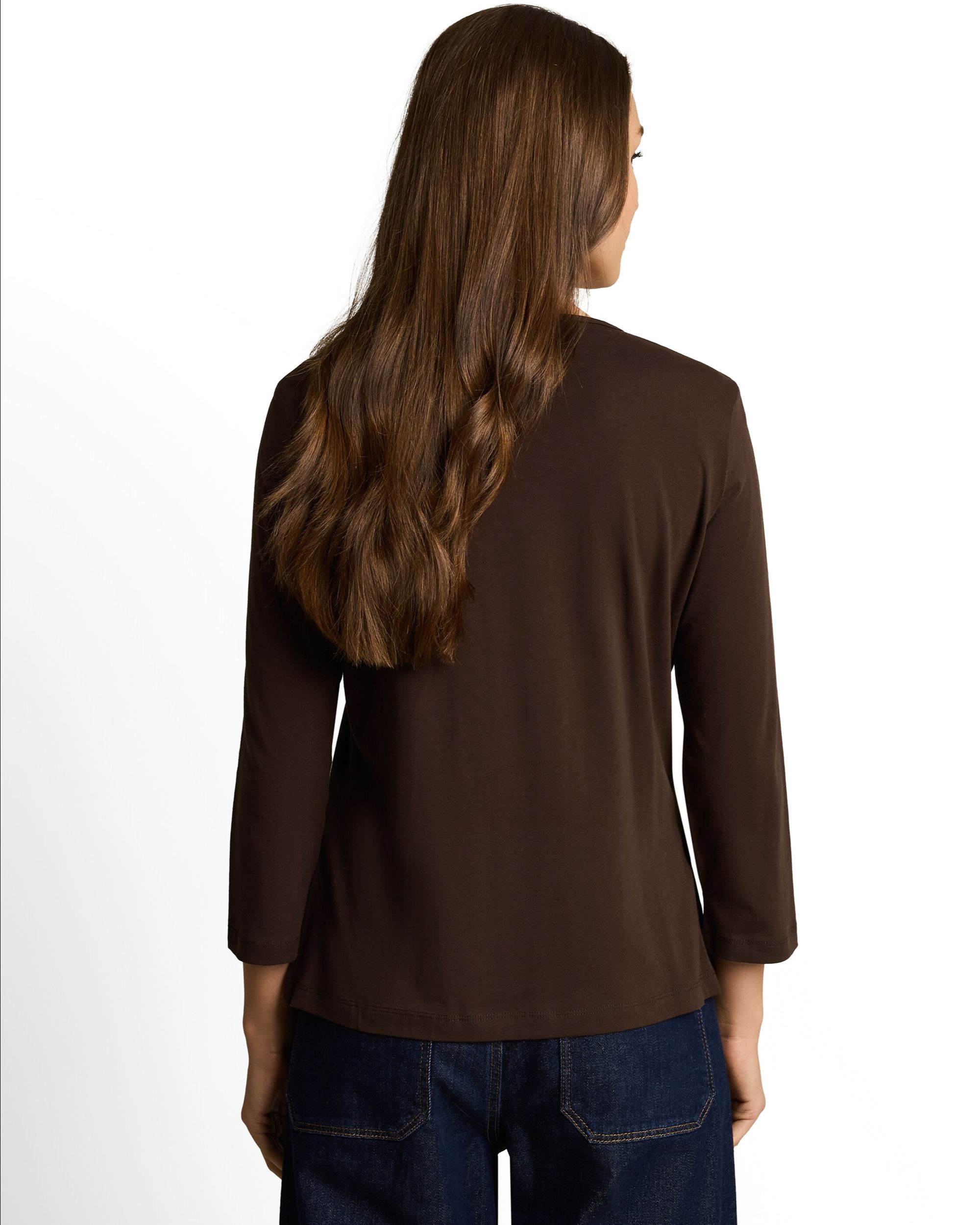 Camiseta de mujer de manga larga con cuello redondo y estampado de flores - Tom Tailor - Marrón Marrón-2